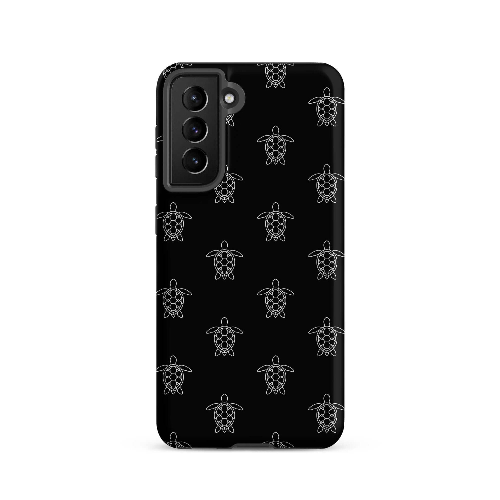 Phone Case for Samsung Galaxy featuring minimalist sea turtle pattern on a sleek black background.