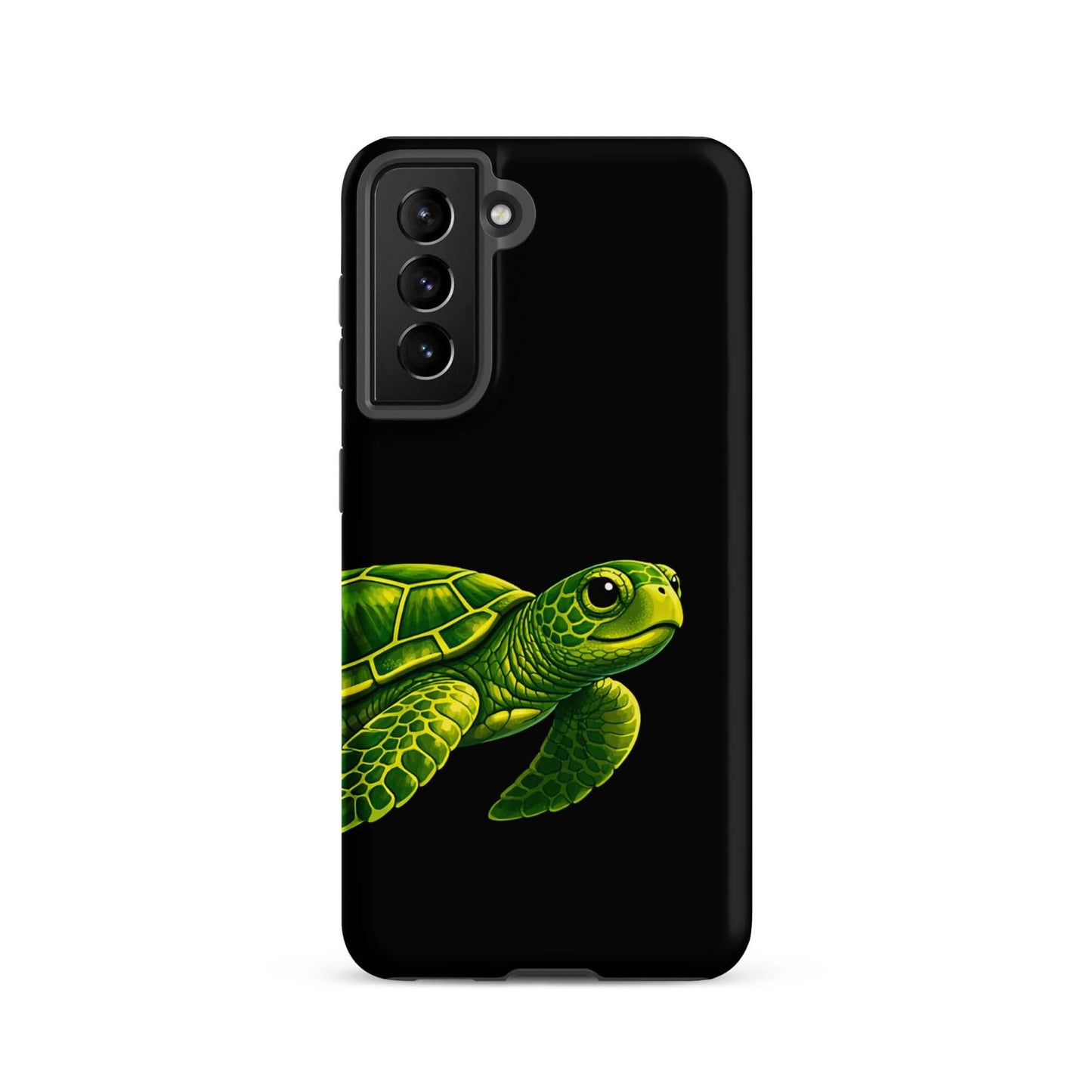 phone case for Samsung Galaxy featuring vibrant sea turtle design on a black background