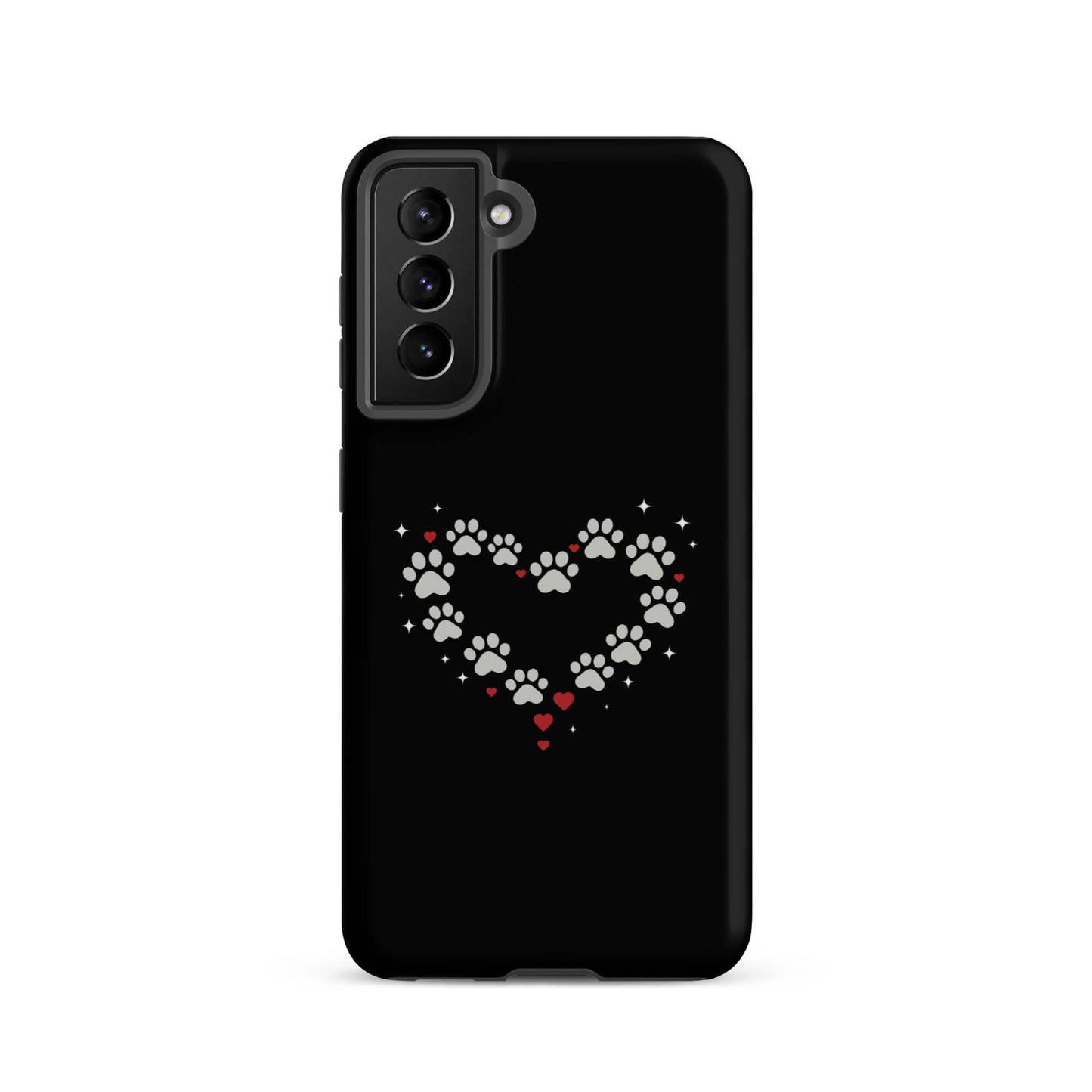 Phone Case for Samsung Galaxy featuring paw-print heart design on a black background