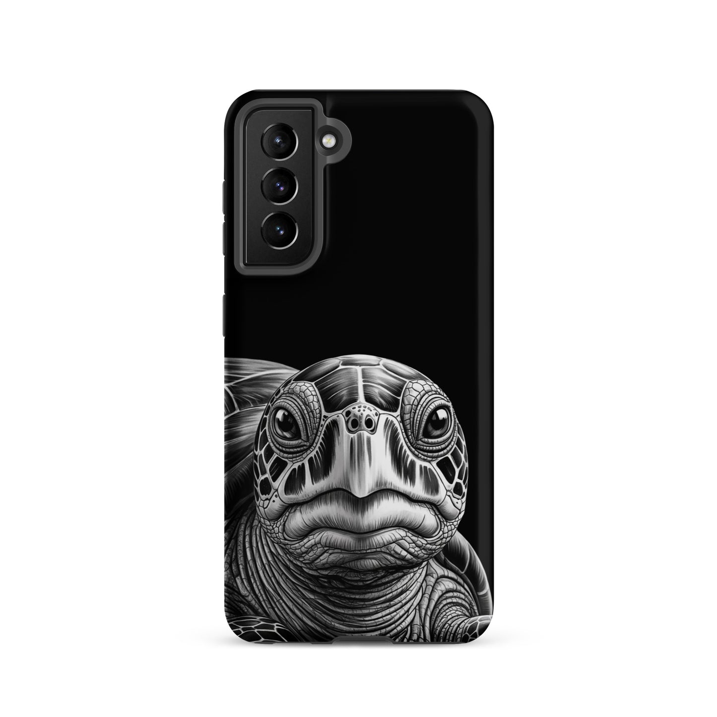 Phone Case for Samsung Galaxy featuring black-and-white sea turtle sketch, luxury art design with intricate turtle shell detail.