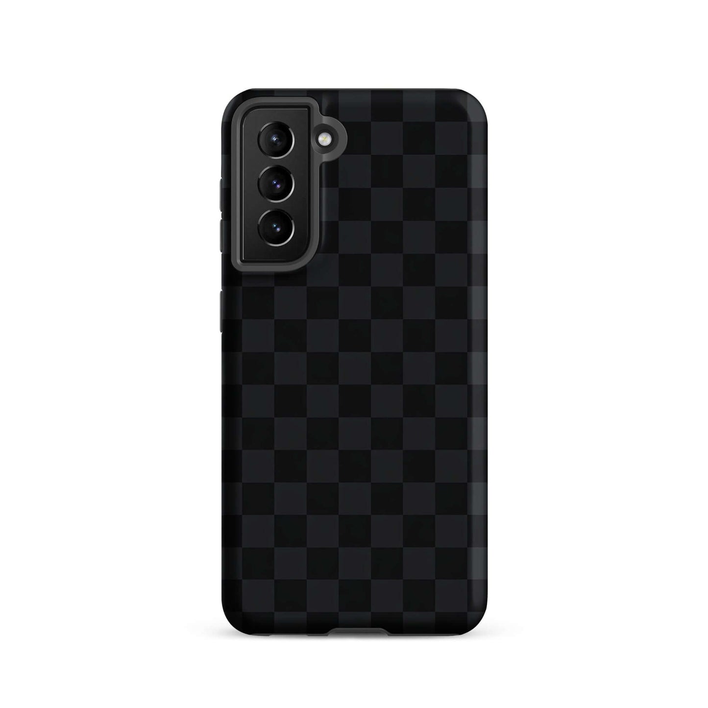 Phone Case for Samsung Galaxy with black and charcoal checkered design offering sleek protection.
