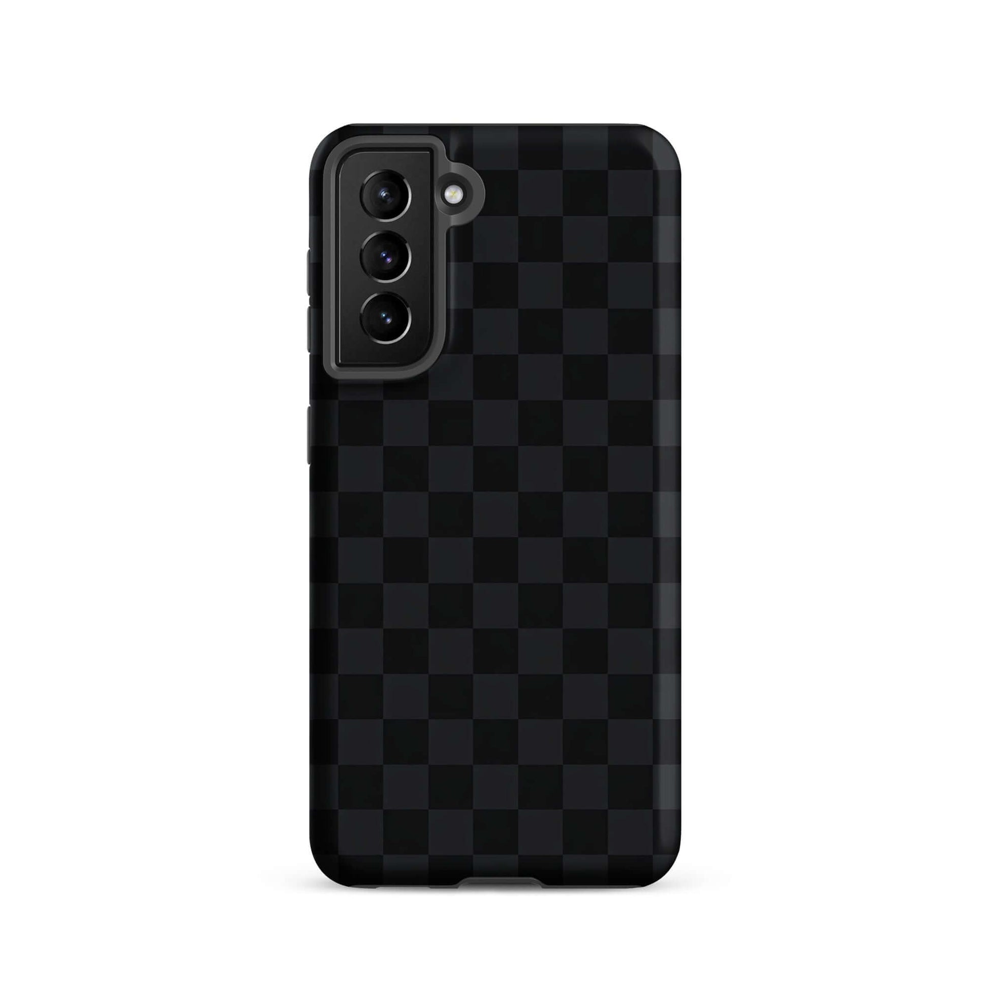 Phone Case for Samsung Galaxy with black and charcoal checkered design offering sleek protection.
