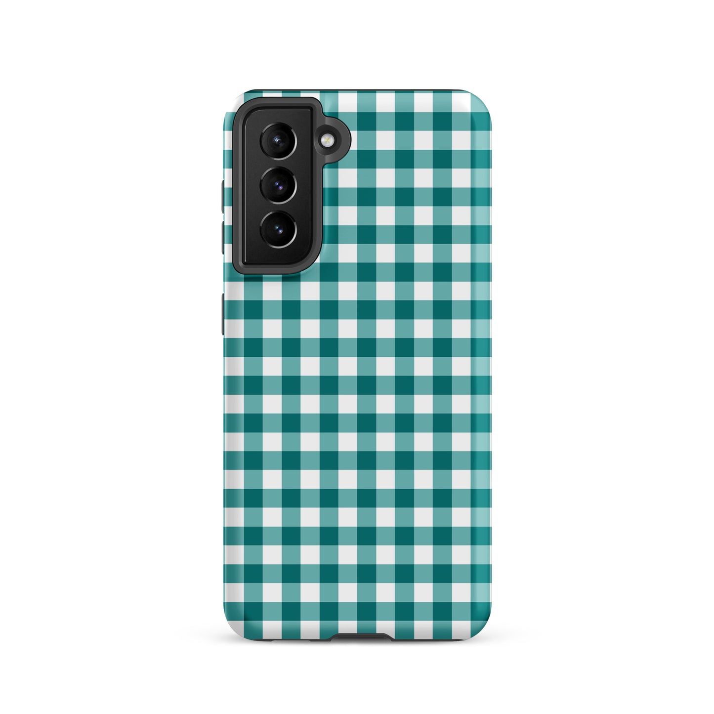 Phone Case for Samsung Galaxy with teal-and-white gingham pattern