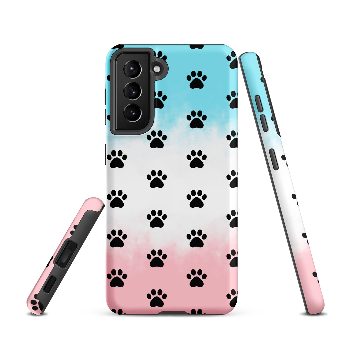 Phone Case for Samsung Galaxy with paw print pattern, transparent finish showing phone color, designed for pet lovers.