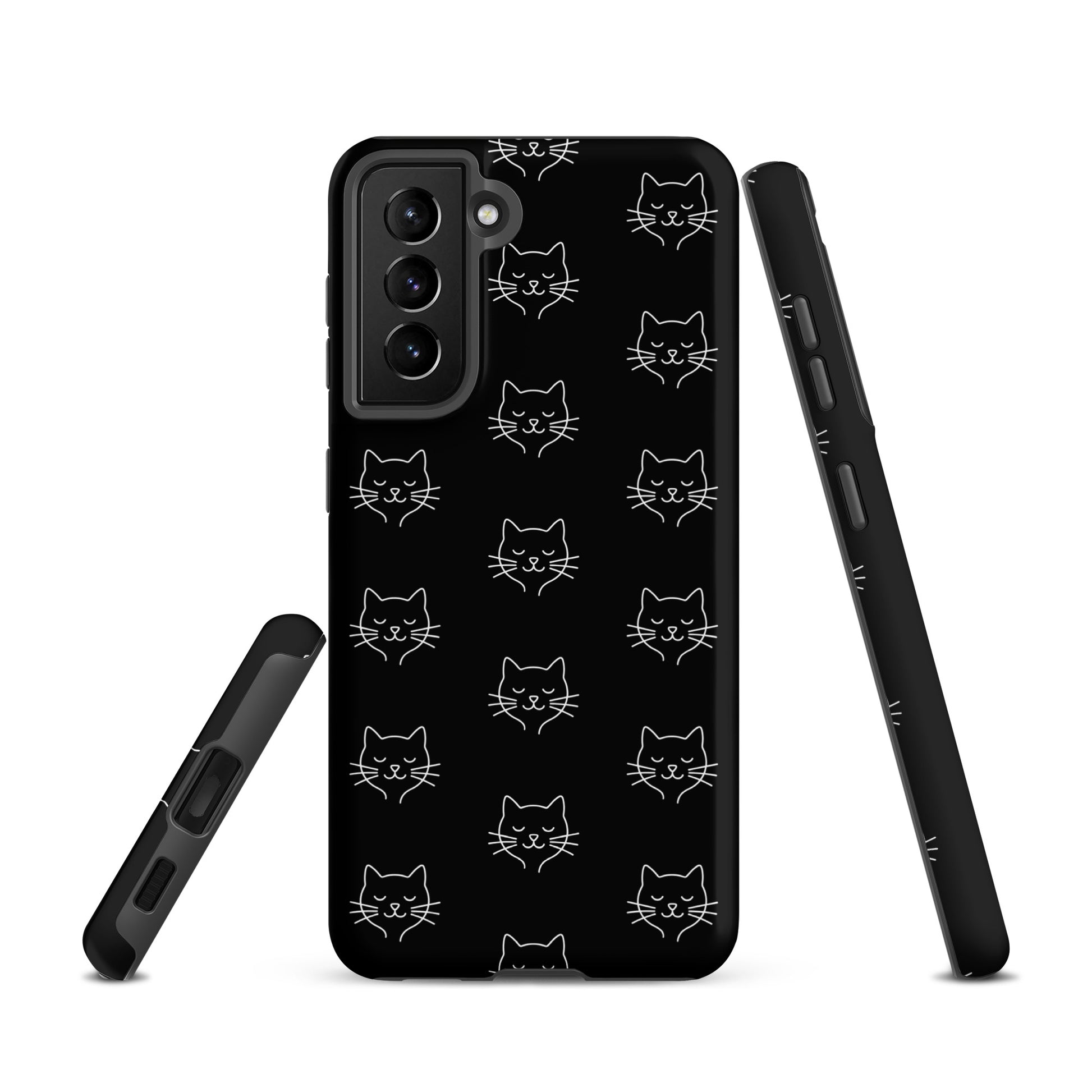 Phone Case for Samsung Galaxy with cute minimalist cat pattern design, offering stylish protection for cat lovers.