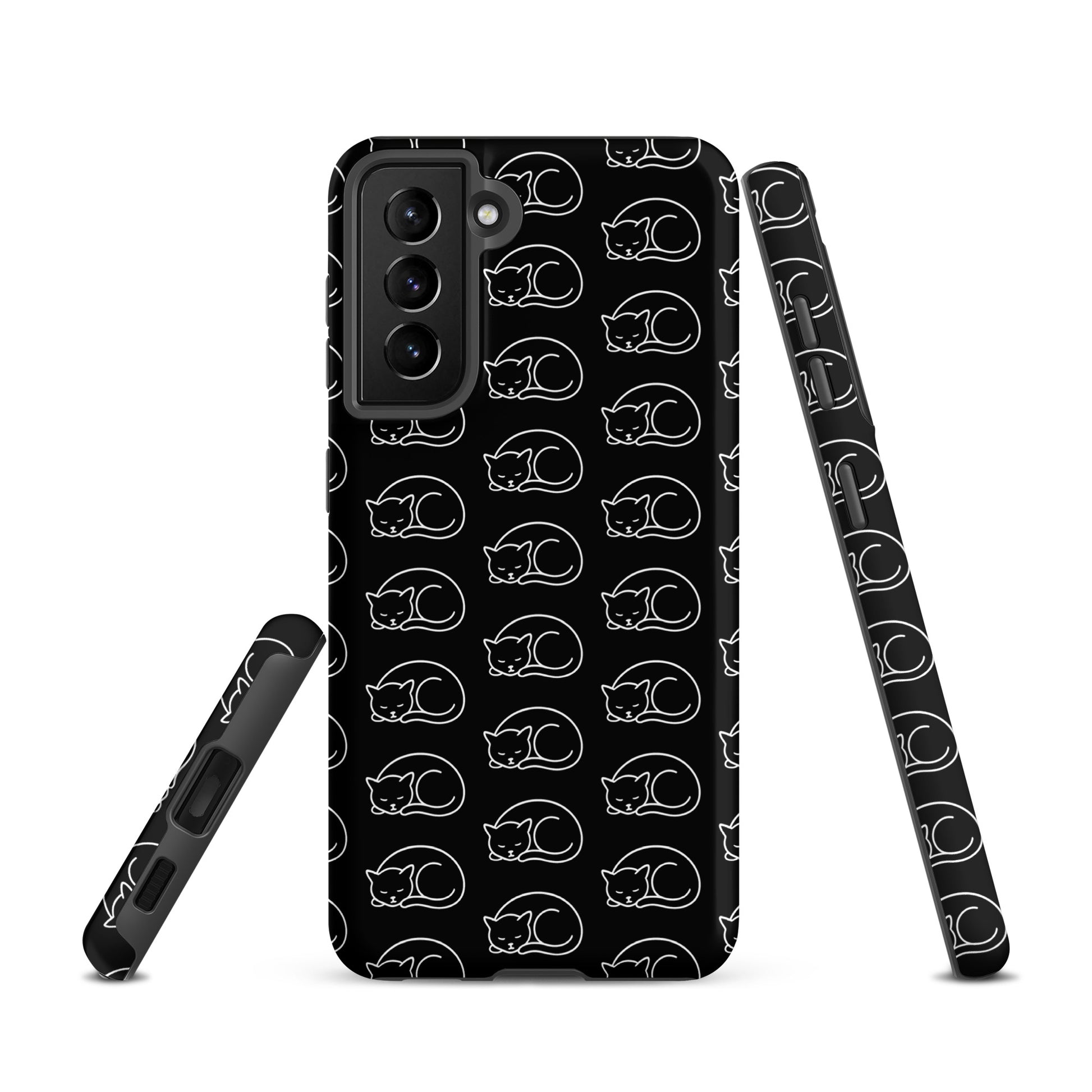Phone Case for Samsung Galaxy with curled-up cat pattern, perfect for feline fans seeking style and protection from drops and bumps.