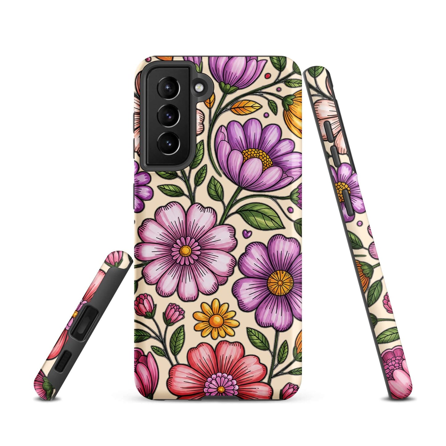 Phone Case for Samsung Galaxy with pastel floral design and durable construction.