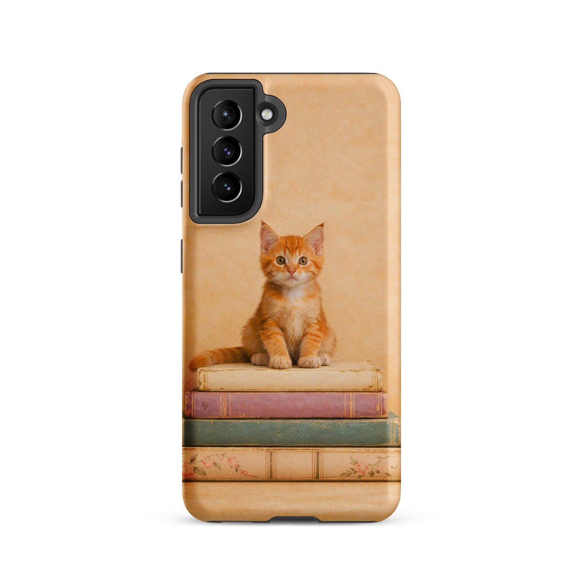 Phone Case for Samsung Galaxy with cozy kitten and vintage books design