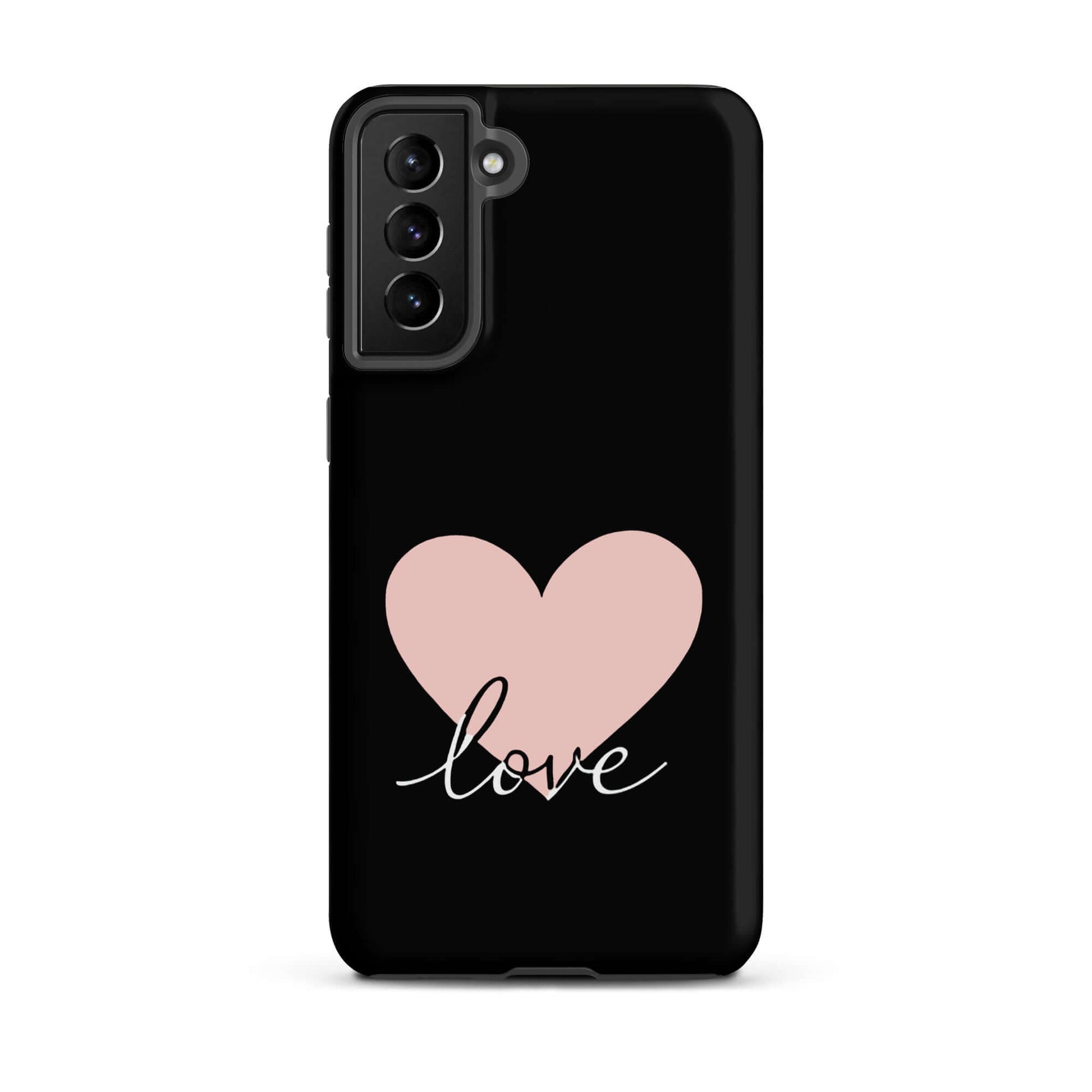 Phone Case Samsung Galaxy featuring heart design and script 'love' for stylish protection.
