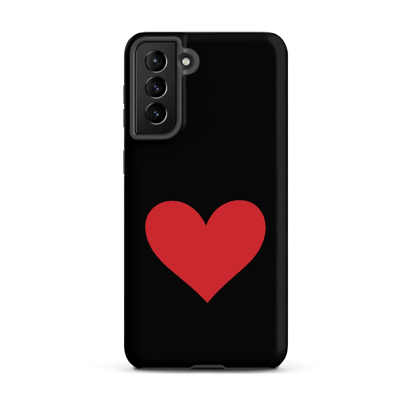 Phone Case for Samsung Galaxy featuring a vibrant red heart design on a sleek black background.