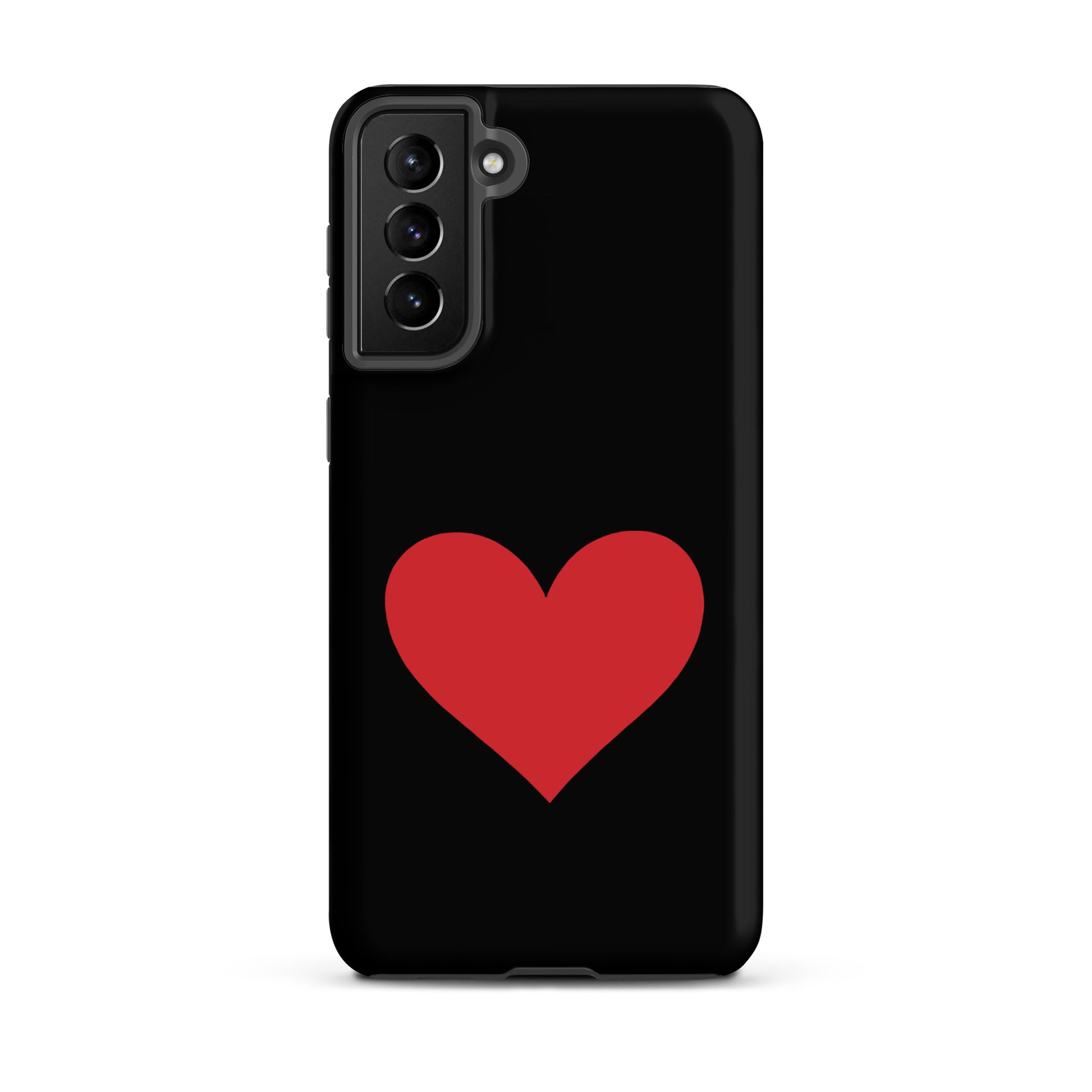 Phone Case for Samsung Galaxy featuring a vibrant red heart design on a sleek black background.