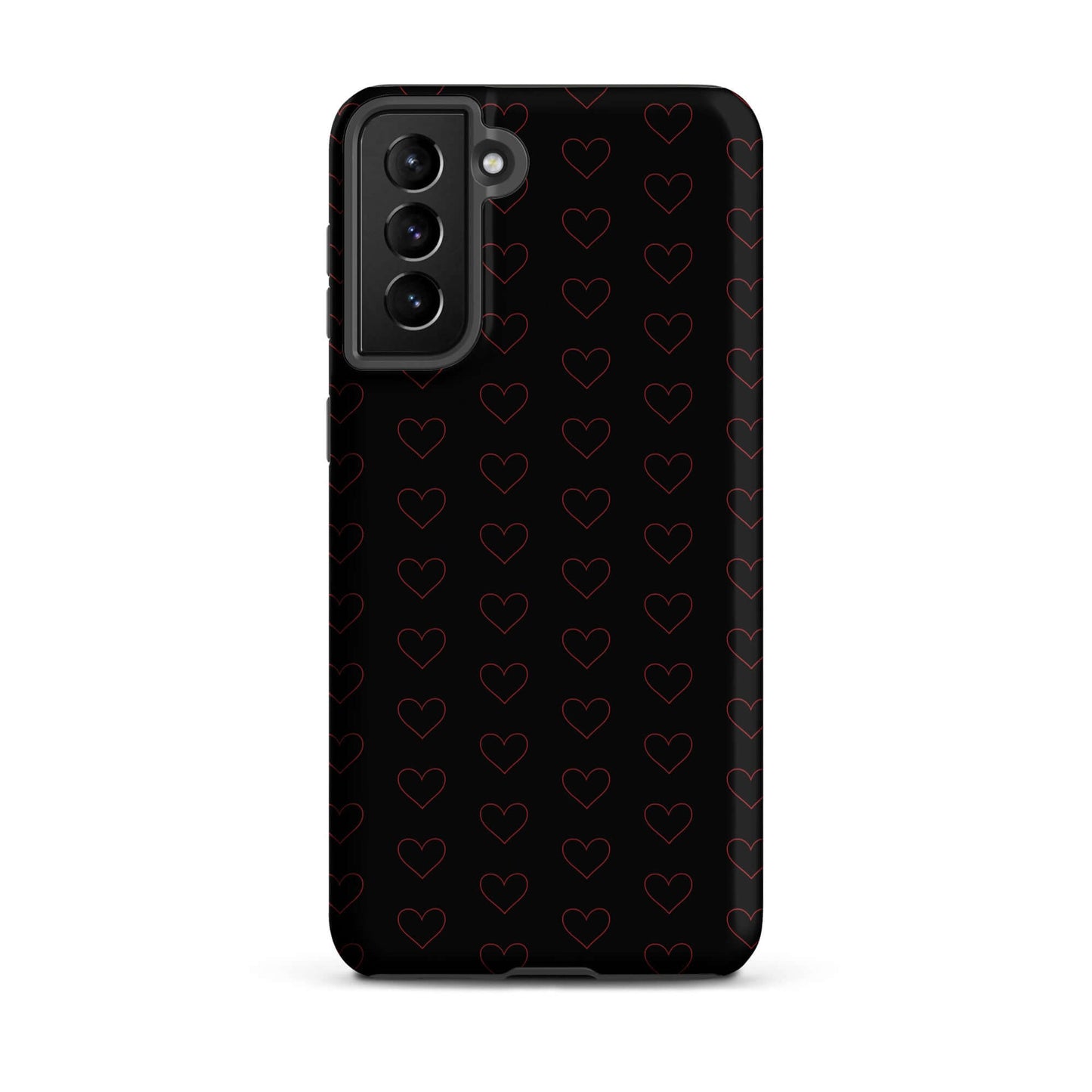 Phone Case for Samsung Galaxy with a stylish crimson heart pattern on a black background.