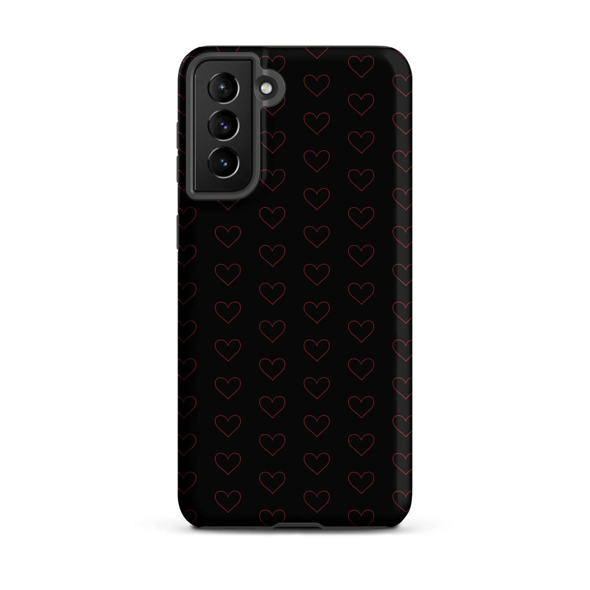 Phone Case for Samsung Galaxy with a stylish crimson heart pattern on a black background.