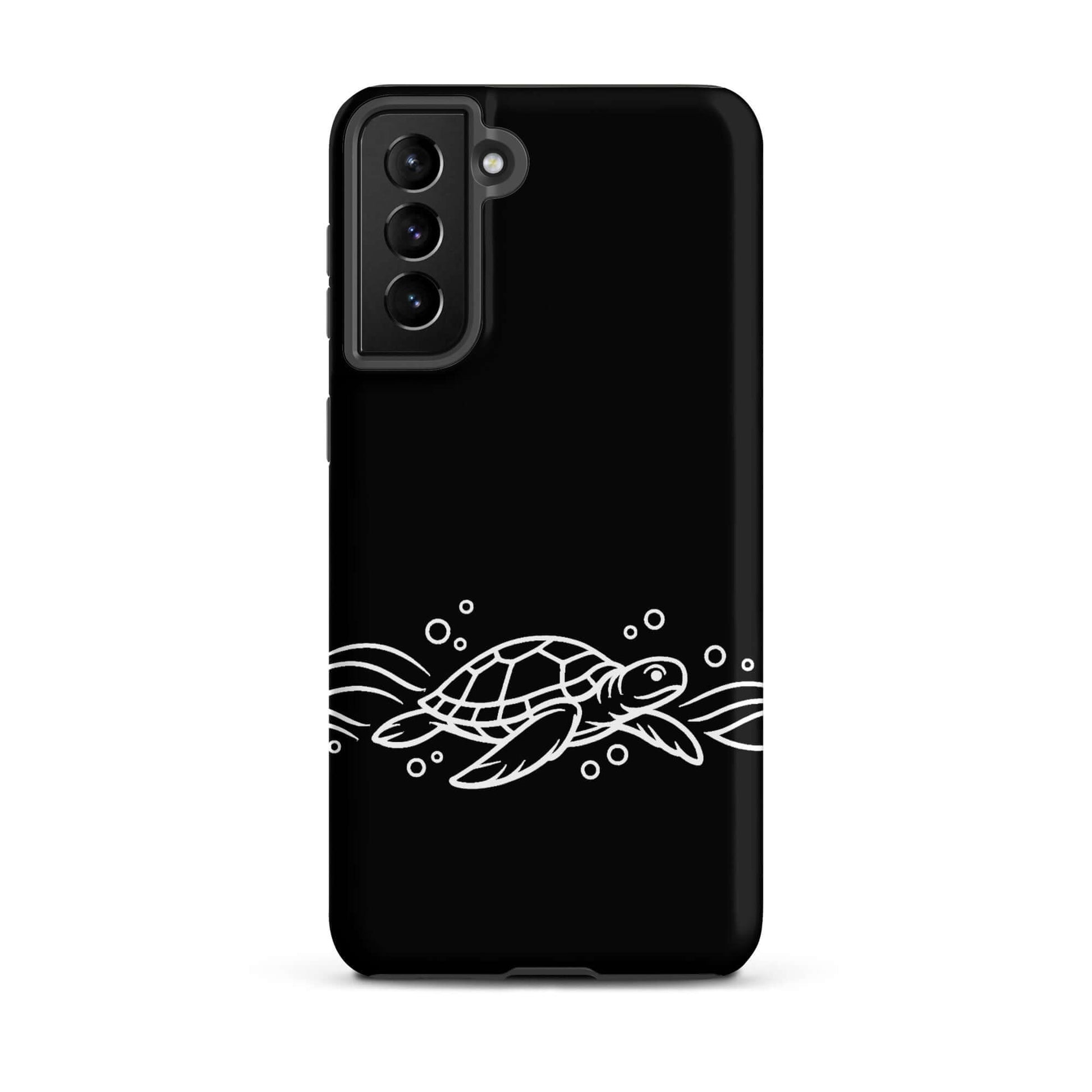 Phone Case for Samsung Galaxy featuring a minimalist sea turtle design and abstract waves.