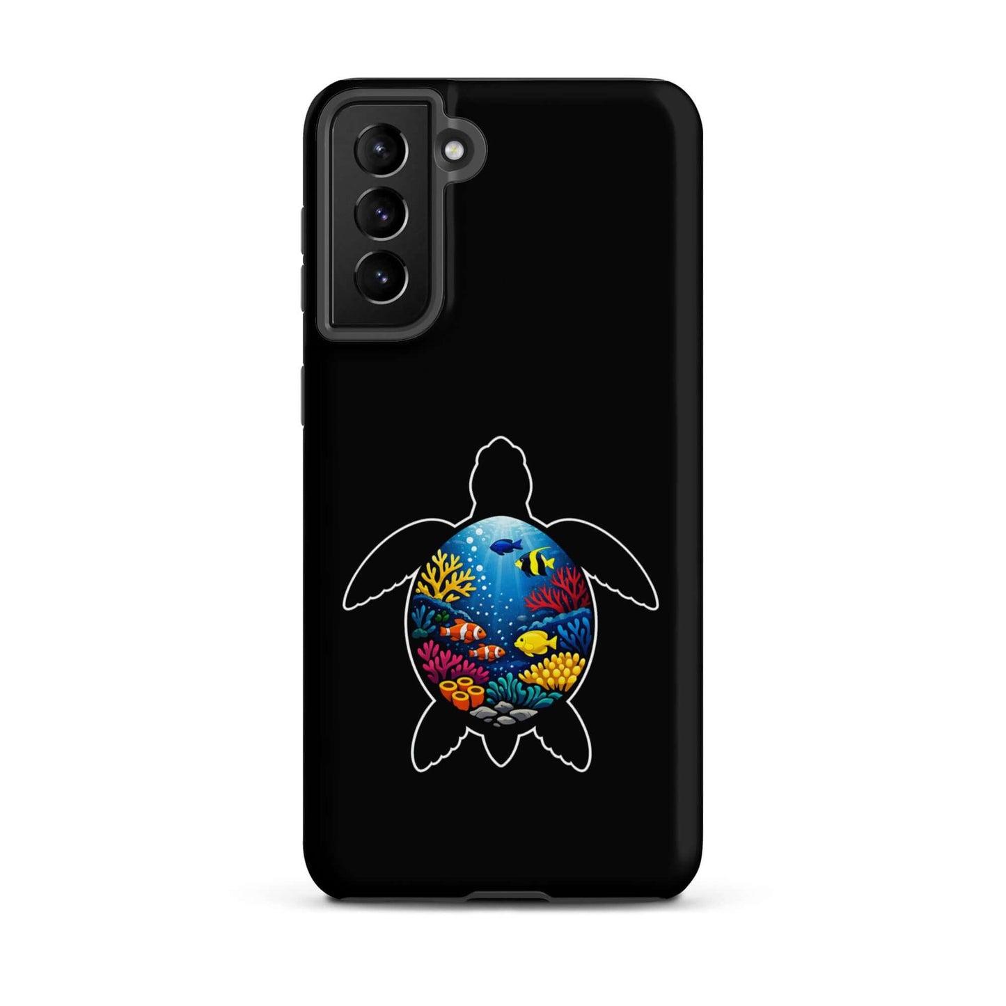Phone case for Samsung Galaxy featuring a vibrant sea turtle reef design with colorful coral and marine life.