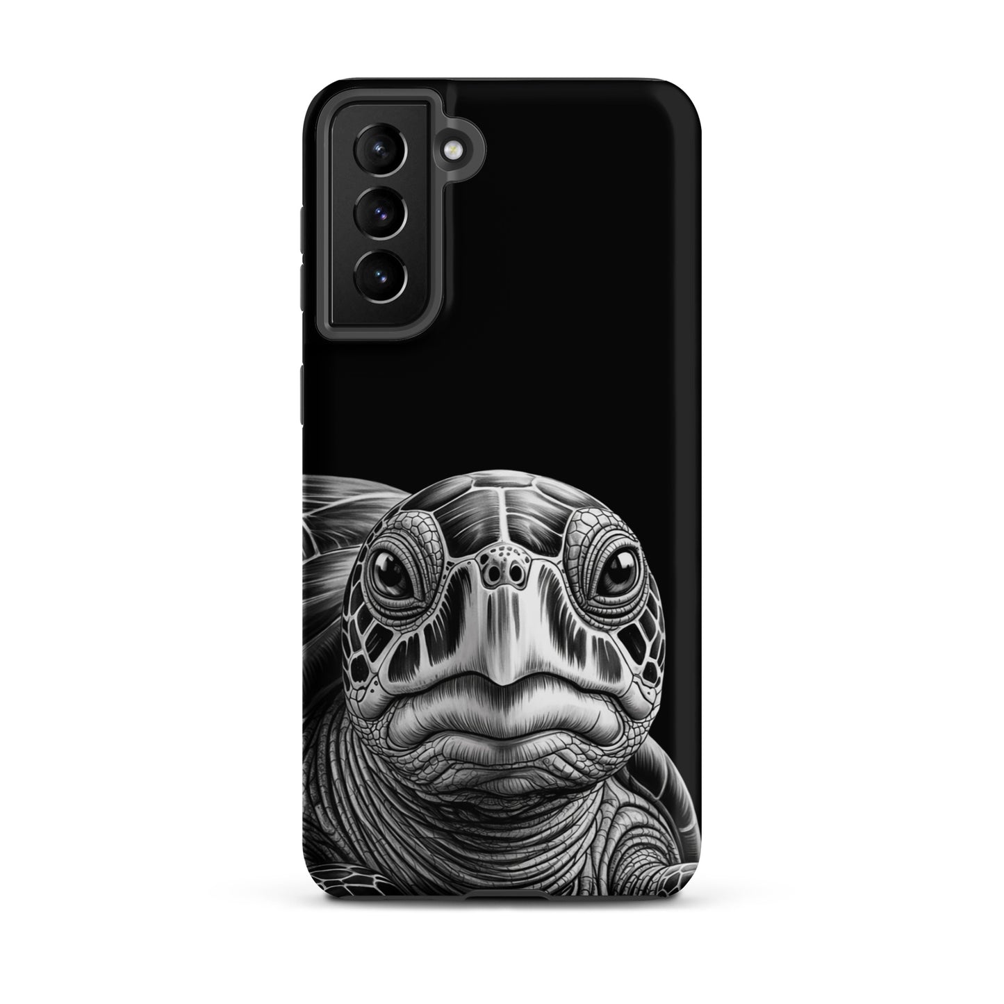 Phone Case for Samsung Galaxy featuring an ancient sea turtle in black and white. Luxurious design with detailed pencil sketch.