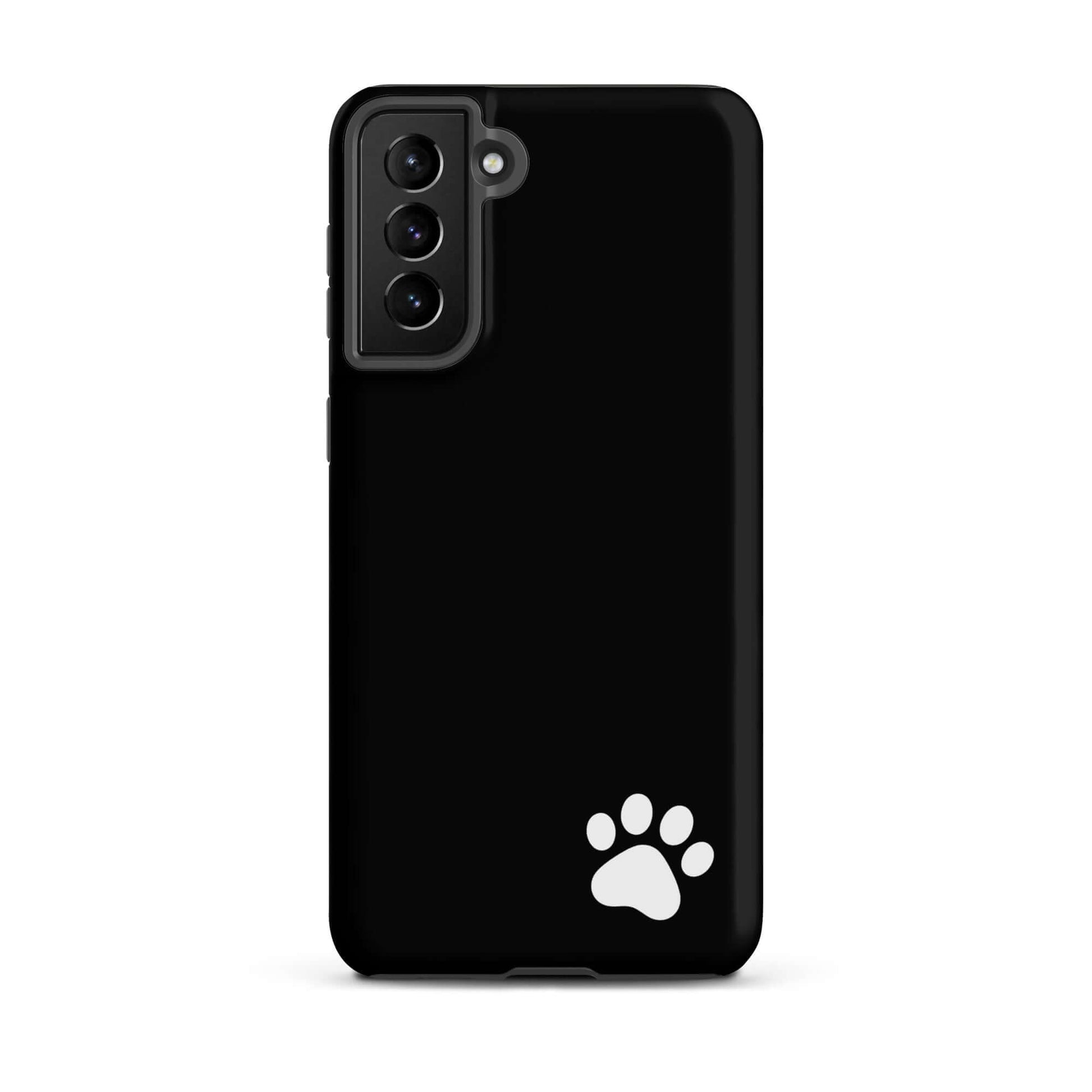 Phone Case for Samsung Galaxy with black design and white paw print in lower corner, offering minimalist style and durability.