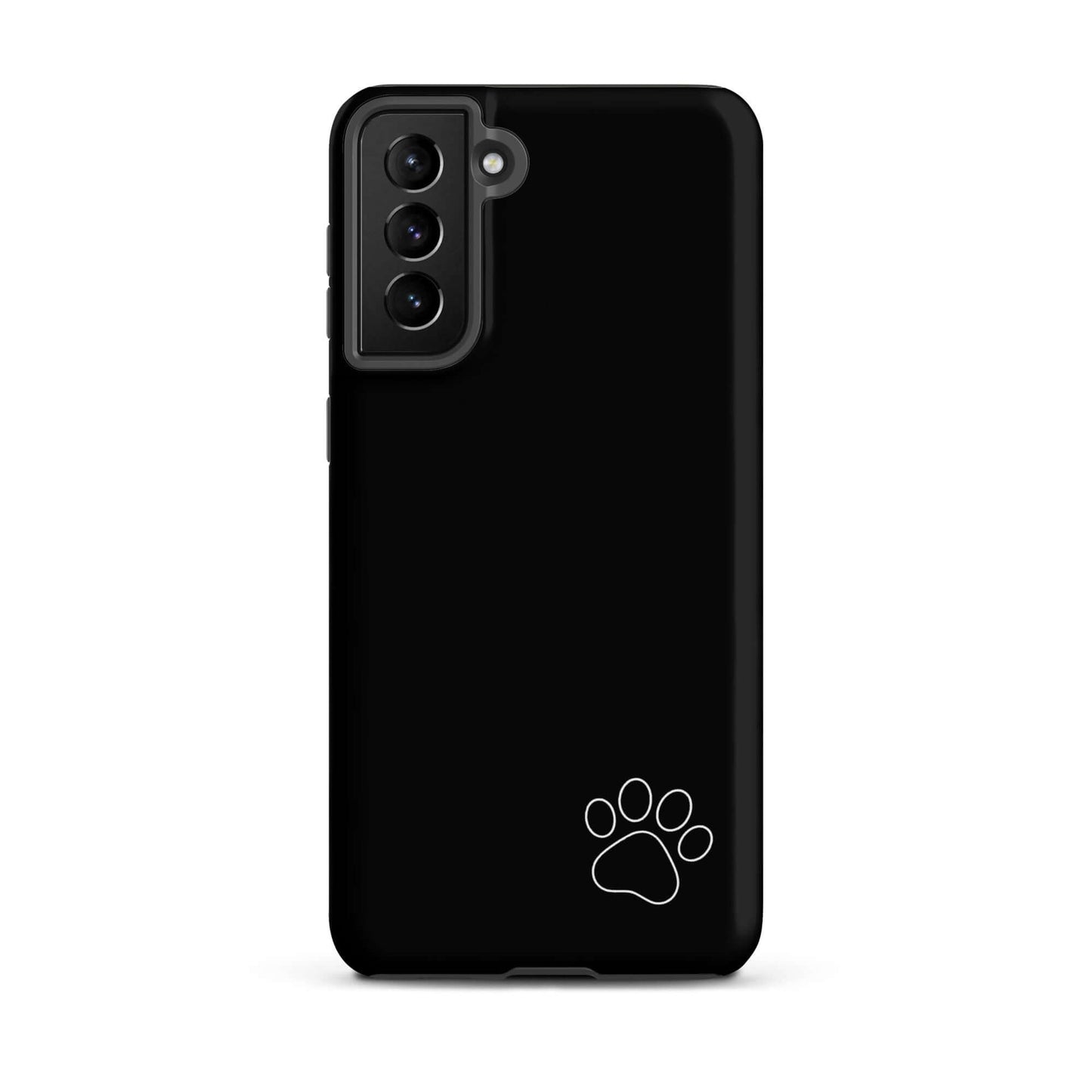Phone Case for Samsung Galaxy with black design and white paw print, minimalist style, tough protection for pet lovers and animal enthusiasts.