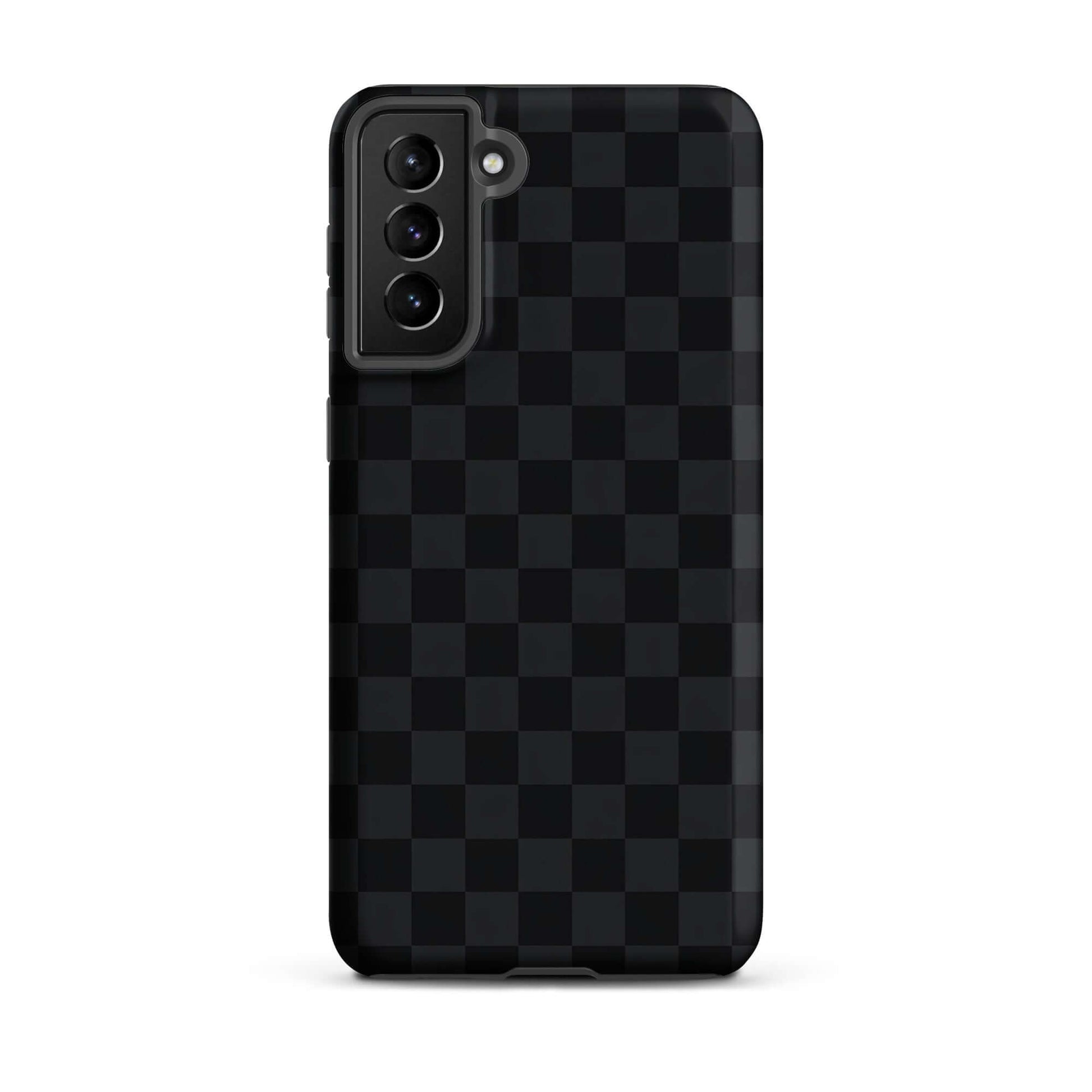 Phone Case with black and charcoal checkered design for Samsung Galaxy, offering sleek protection and modern style.