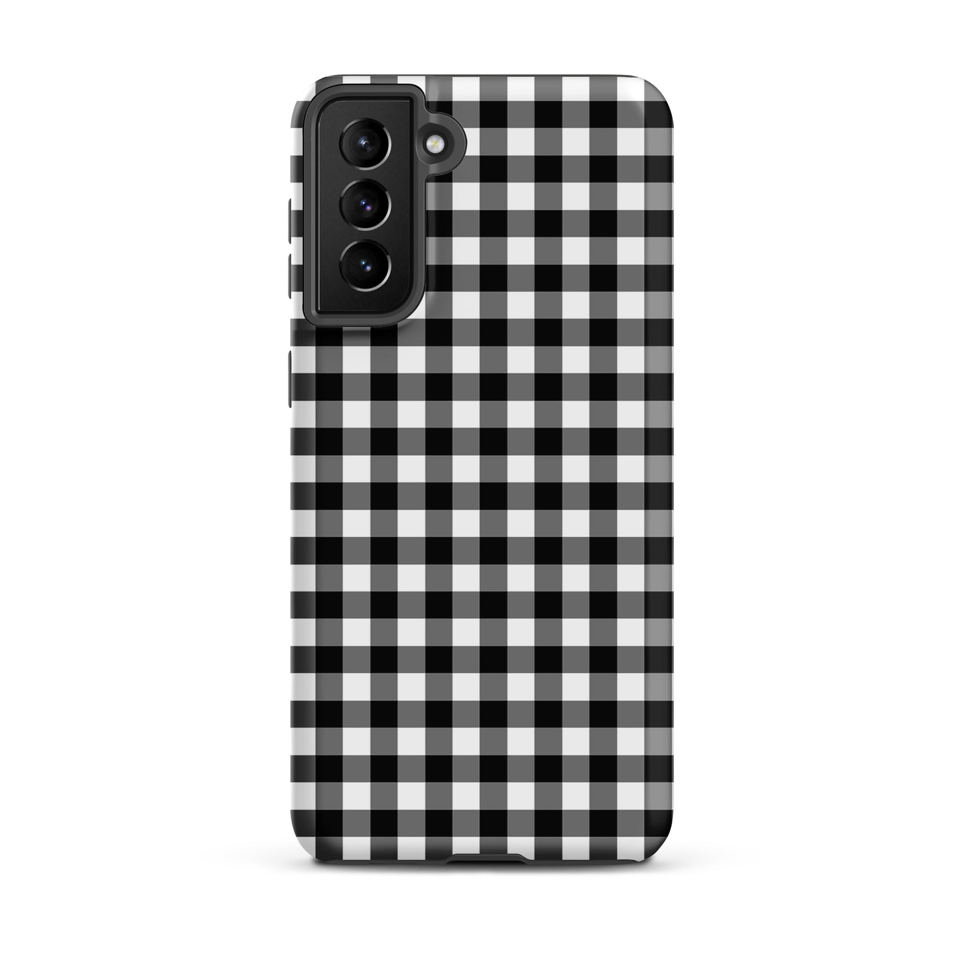Phone Case for Samsung Galaxy with black and white gingham pattern, stylish and durable design.