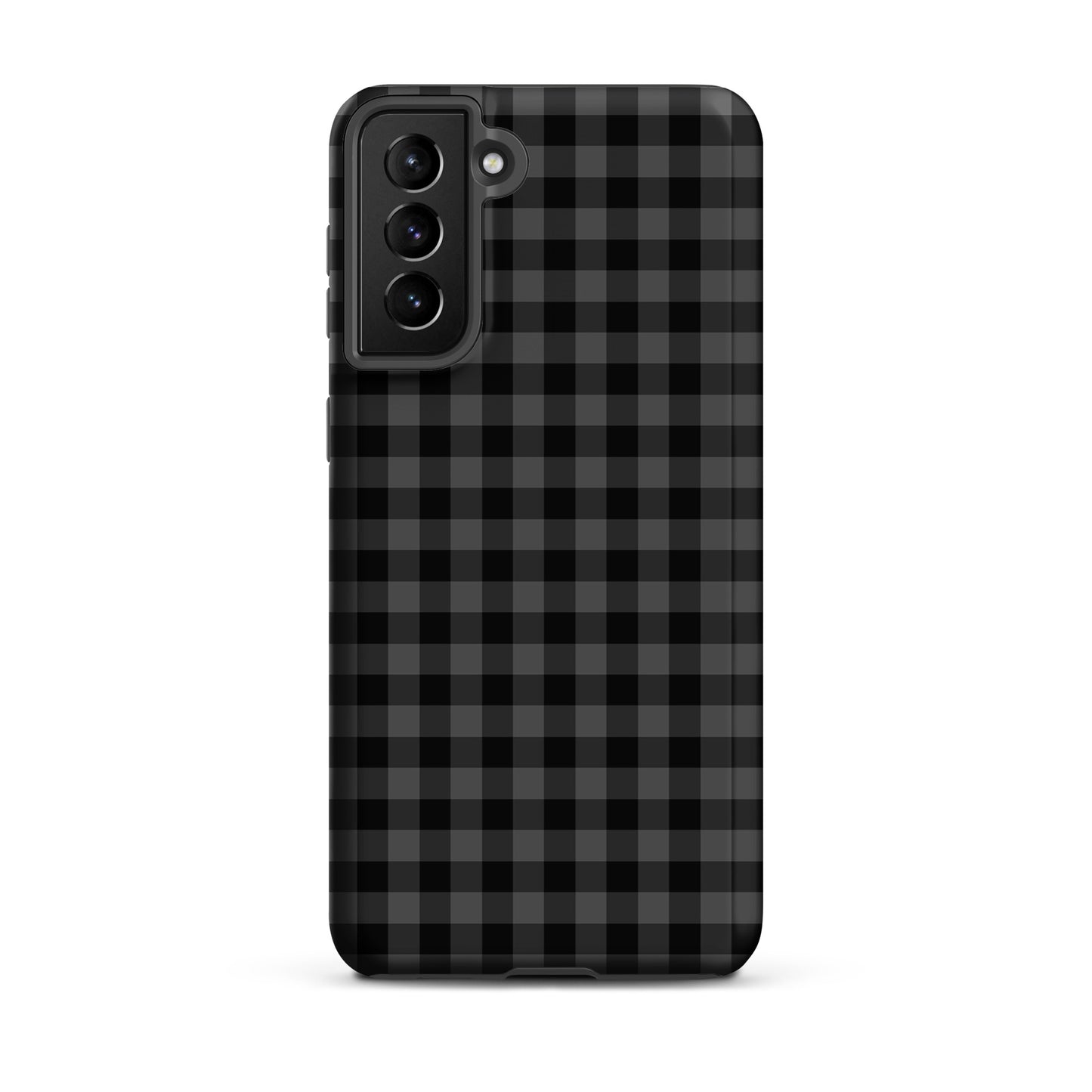 Phone Case for Samsung Galaxy with black-and-charcoal gingham pattern, stylish and durable accessory.