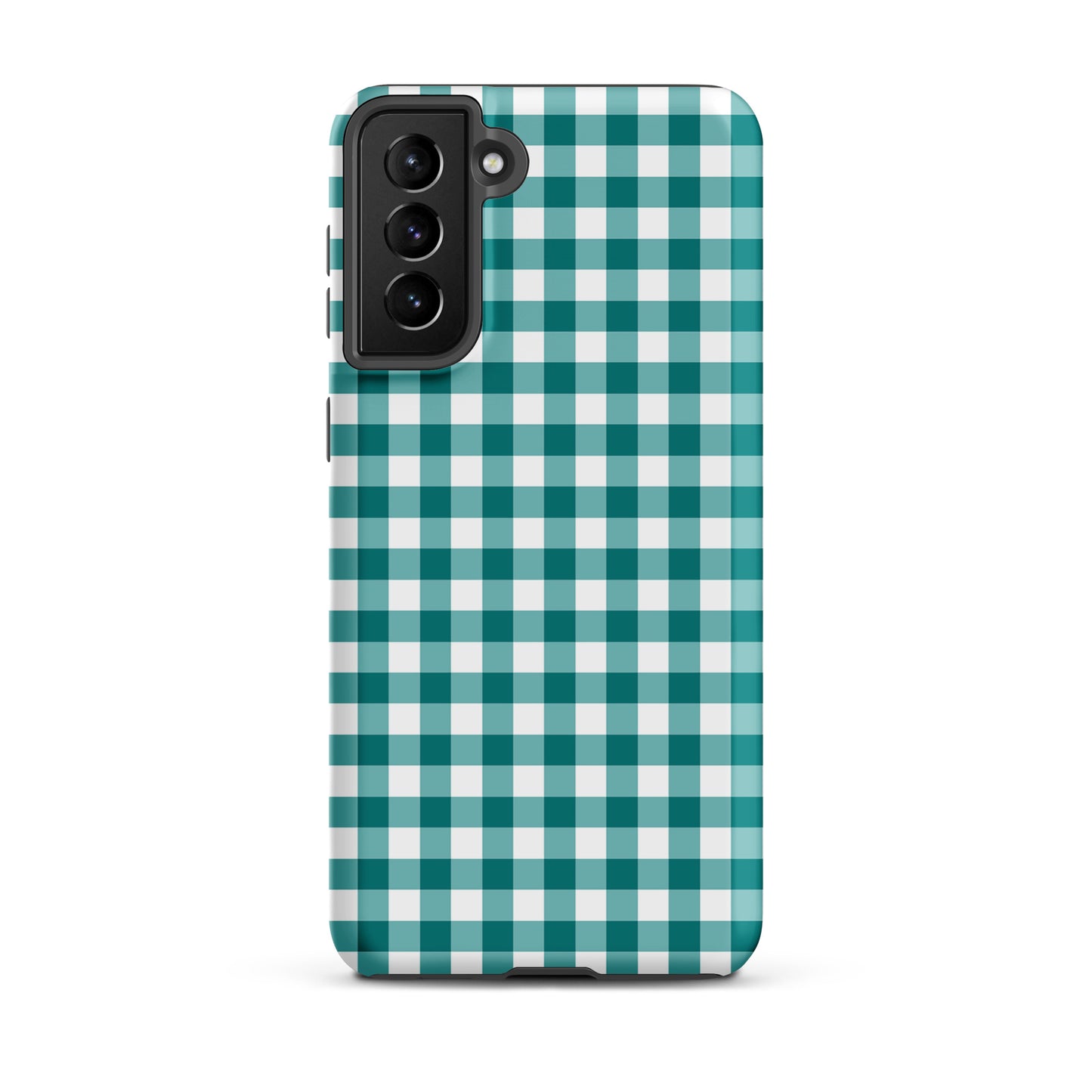 Phone Case for Samsung Galaxy with teal gingham pattern offering stylish protection and luxury craftsmanship.