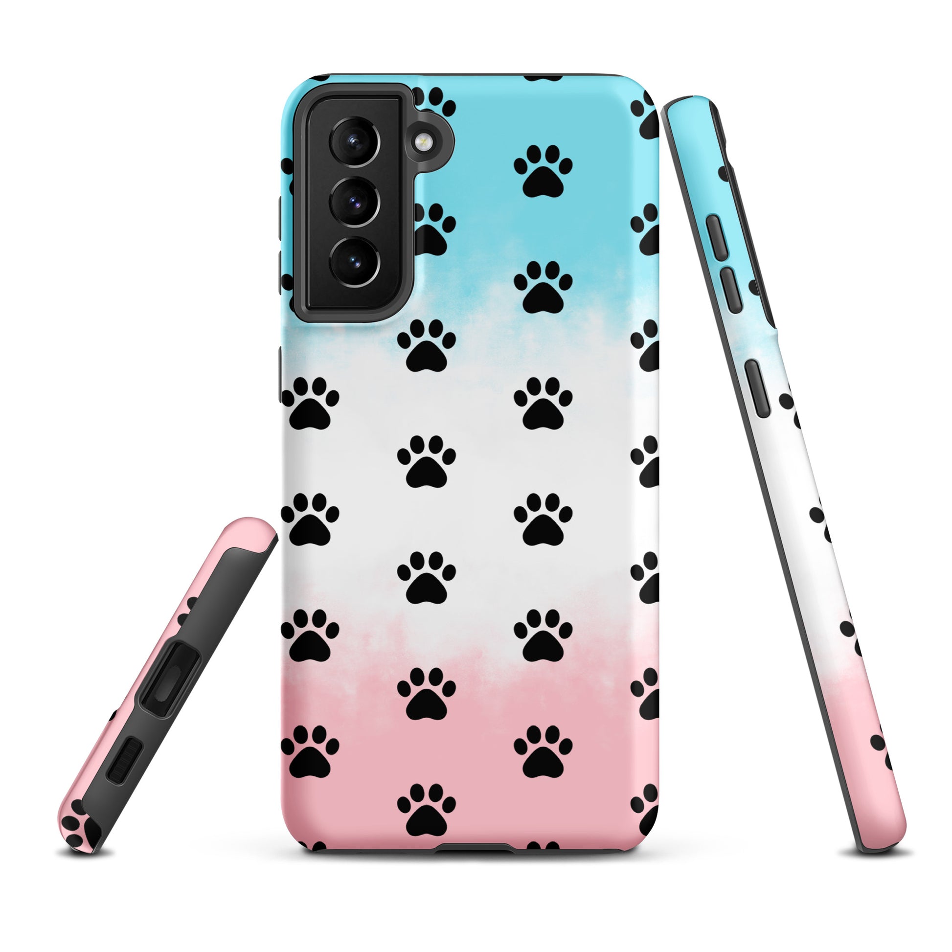 Phone Case for Samsung Galaxy with paw print pattern, designed for pet lovers, featuring a transparent finish highlighting phone color.