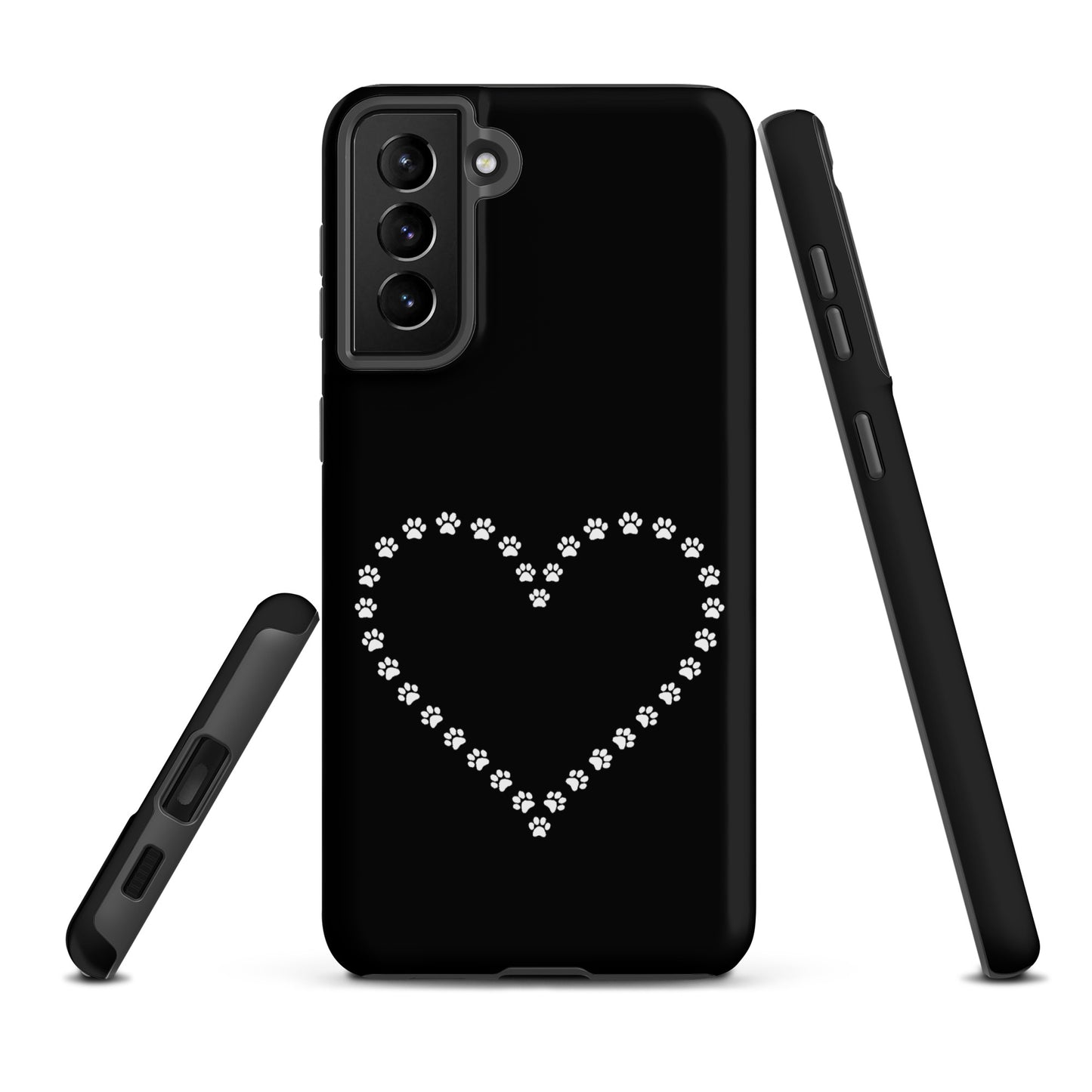 Phone Case for Samsung Galaxy with paw print heart design in black/white for pet lovers.
