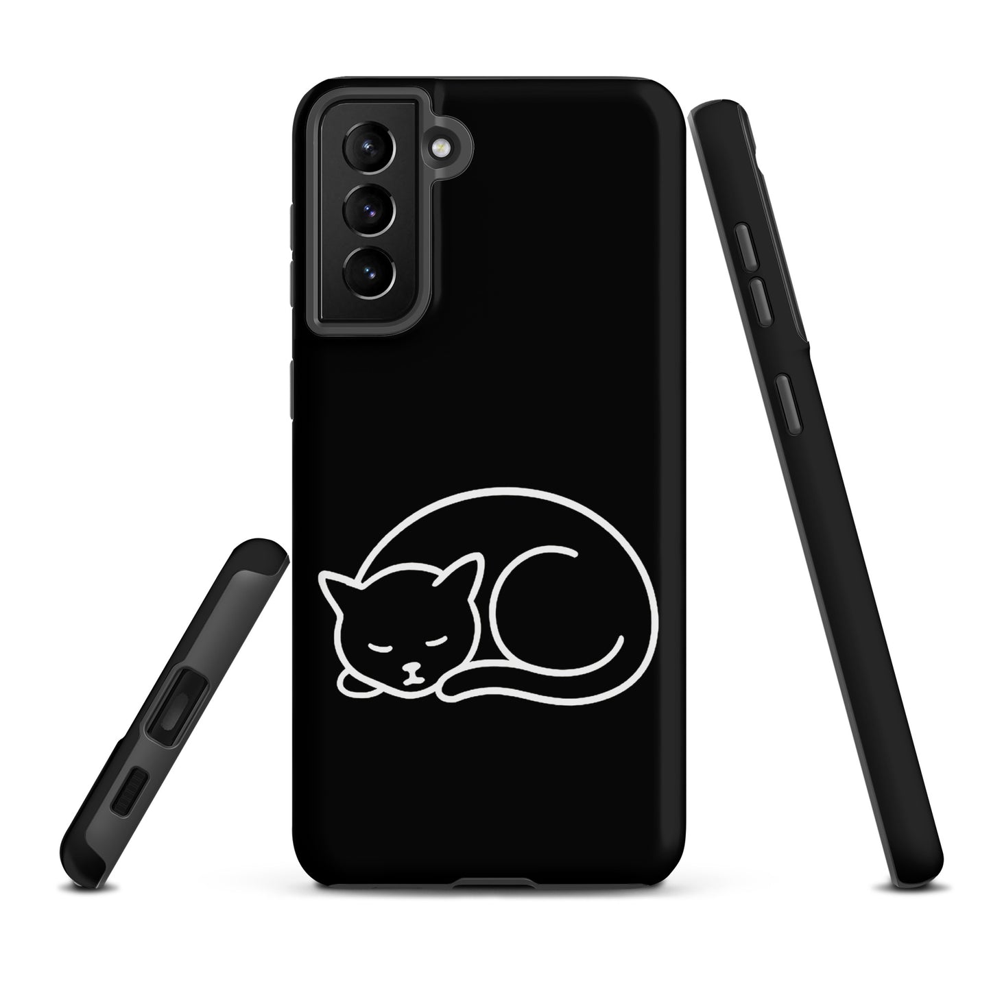 Phone Case for Samsung Galaxy with minimalist curled-up cat design offering dual-layer protection for cat lovers.