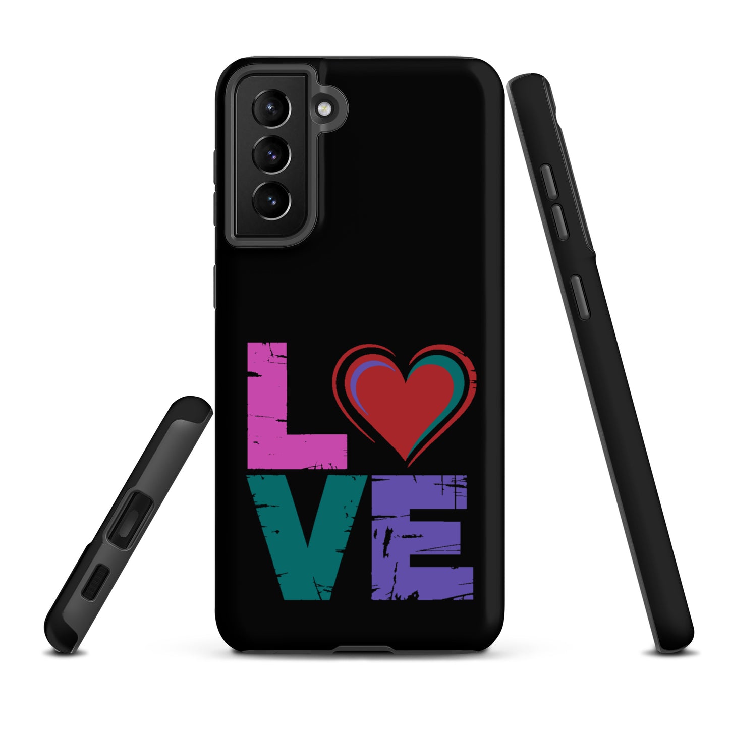 Phone Case: Love Dual Layer case for Samsung phones with colorful love design and heart