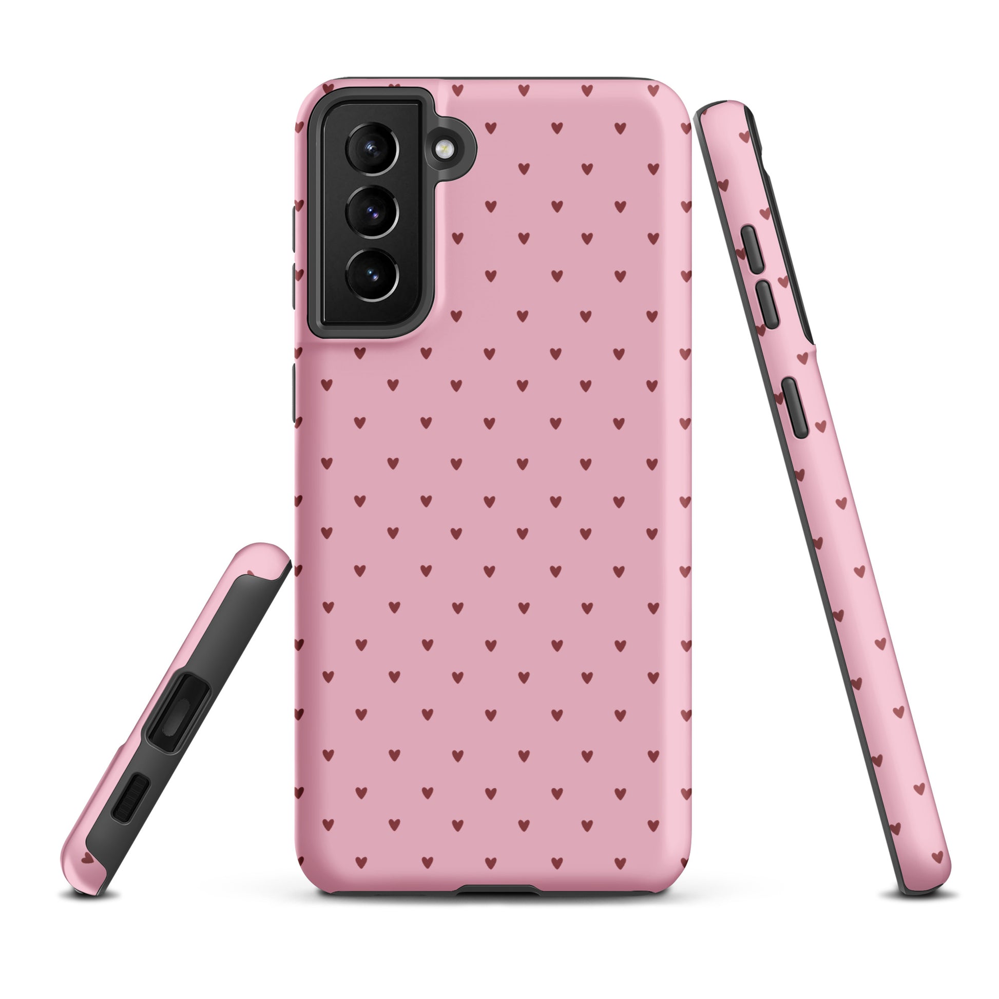 Phone Case for Samsung Galaxy with heart-dot pattern, playful polka-dot design, minimalist and stylish accessory, bold background.