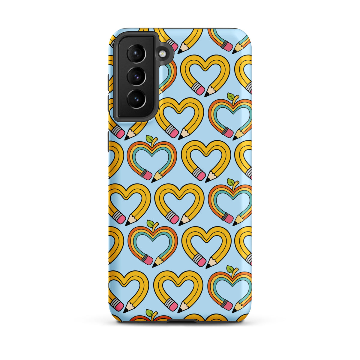 Phone Case for Samsung Galaxy with playful pencil-heart pattern and tiny green leaves, symbolizing creativity and fresh beginnings.