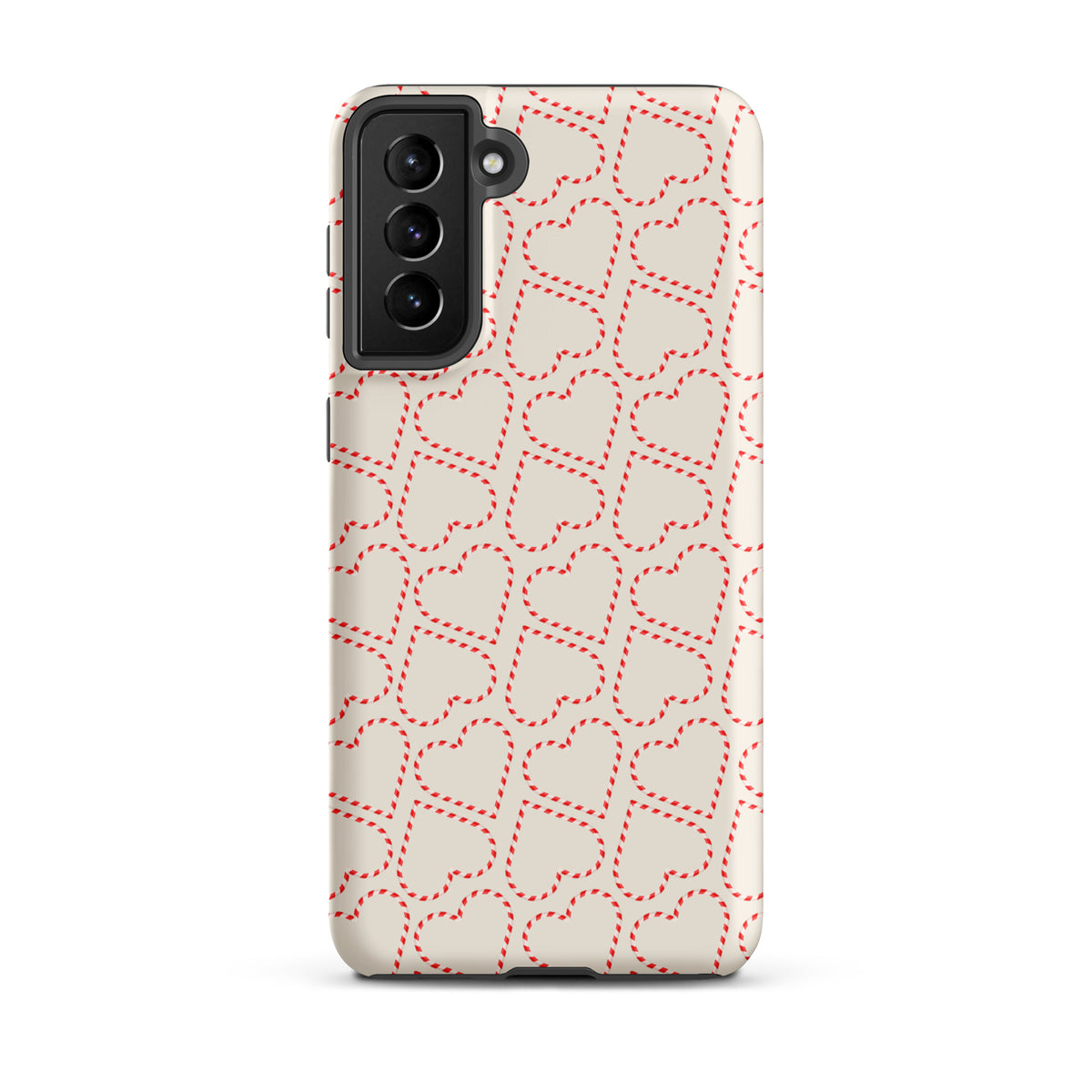 Phone Case for Samsung Galaxy with holiday candy cane heart pattern, festive red and white striped design.