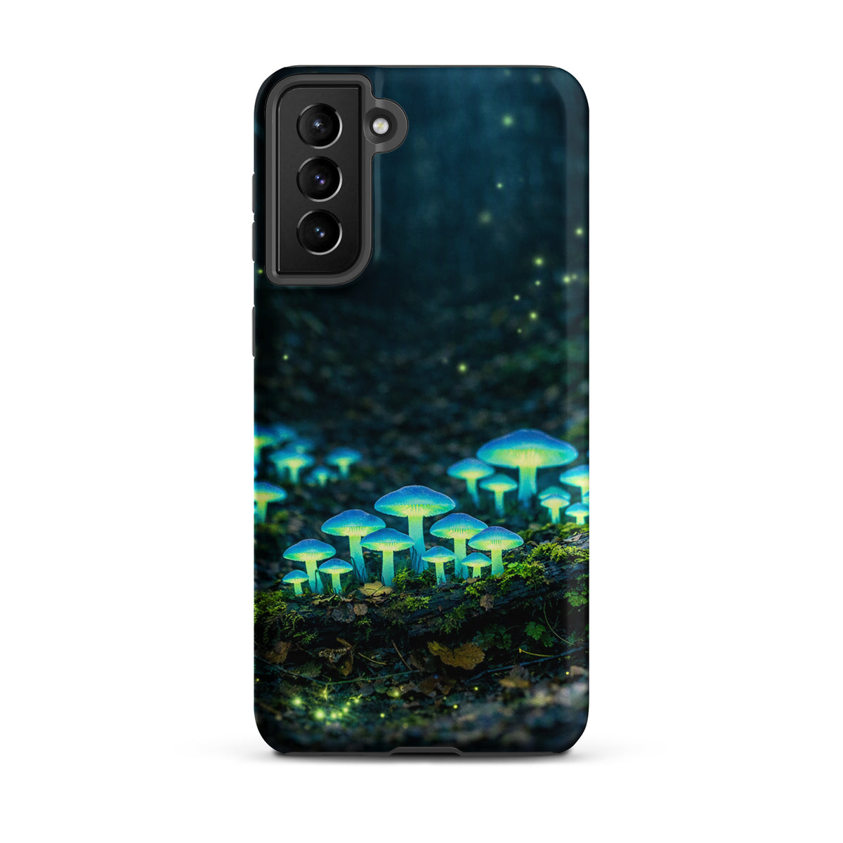 Phone Case featuring bioluminescent mushrooms in a magical forest scene for Samsung Galaxy.