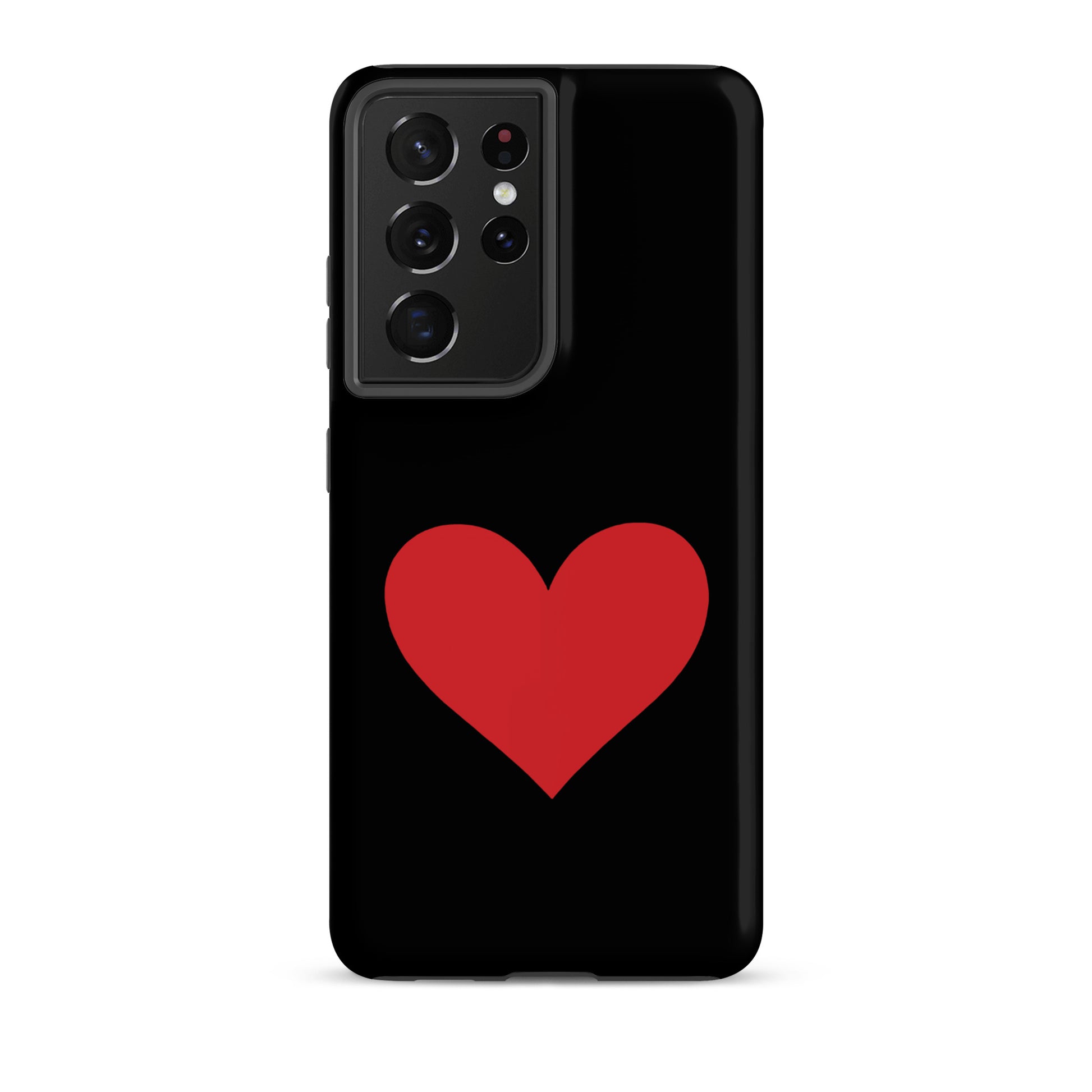 Phone Case for Samsung Galaxy featuring a vibrant red heart design on a black background.