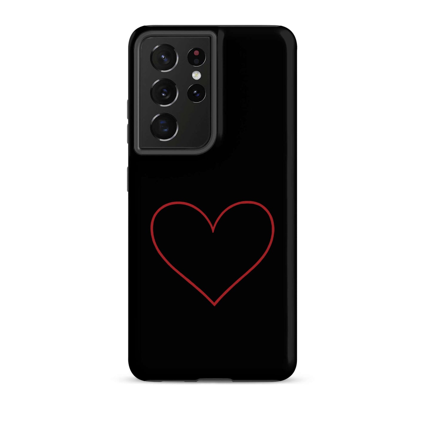 Phone Case for Samsung Galaxy with minimalist crimson heart design on a sleek black background.