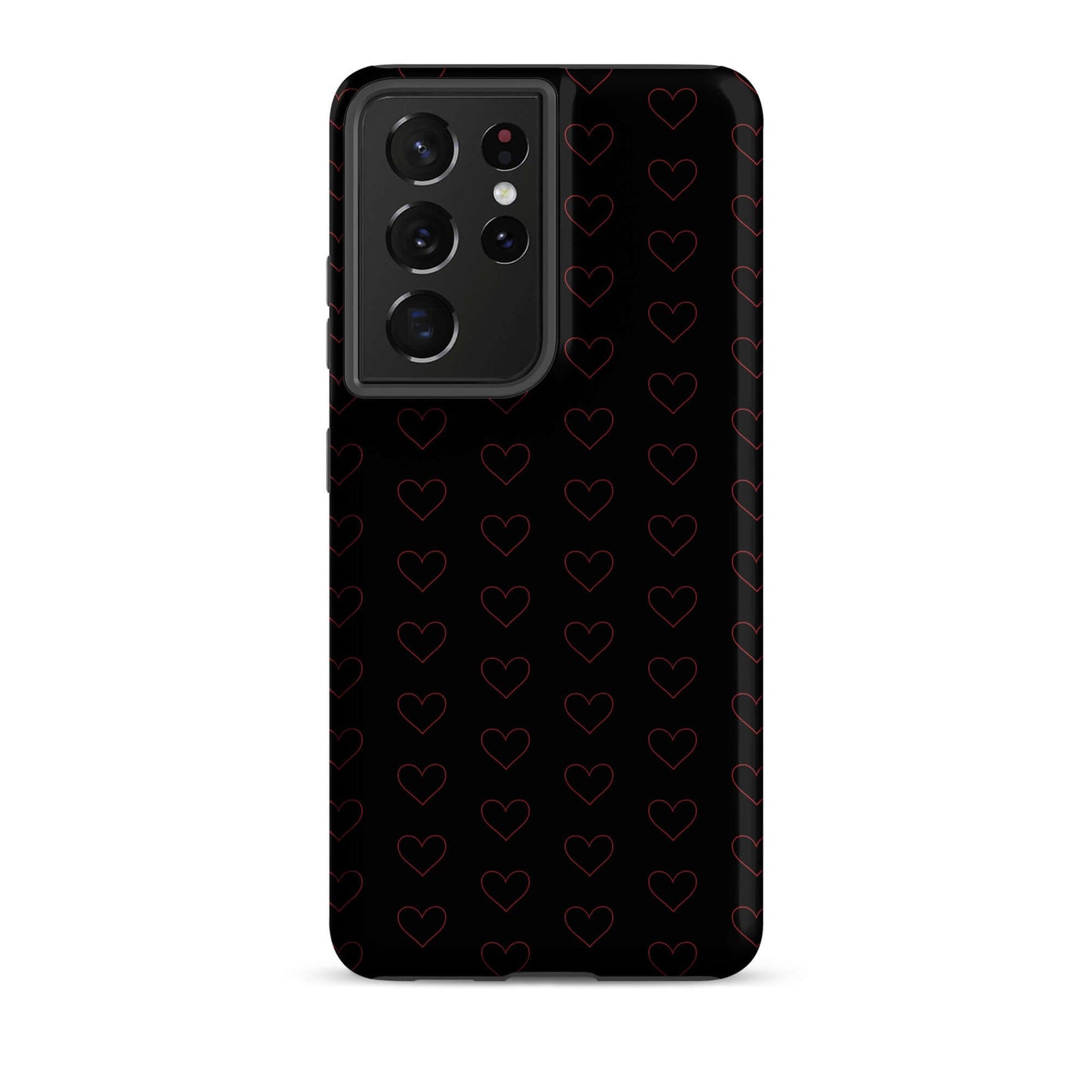 Phone Case for Samsung Galaxy featuring a stylish crimson heart pattern on a sleek black background.