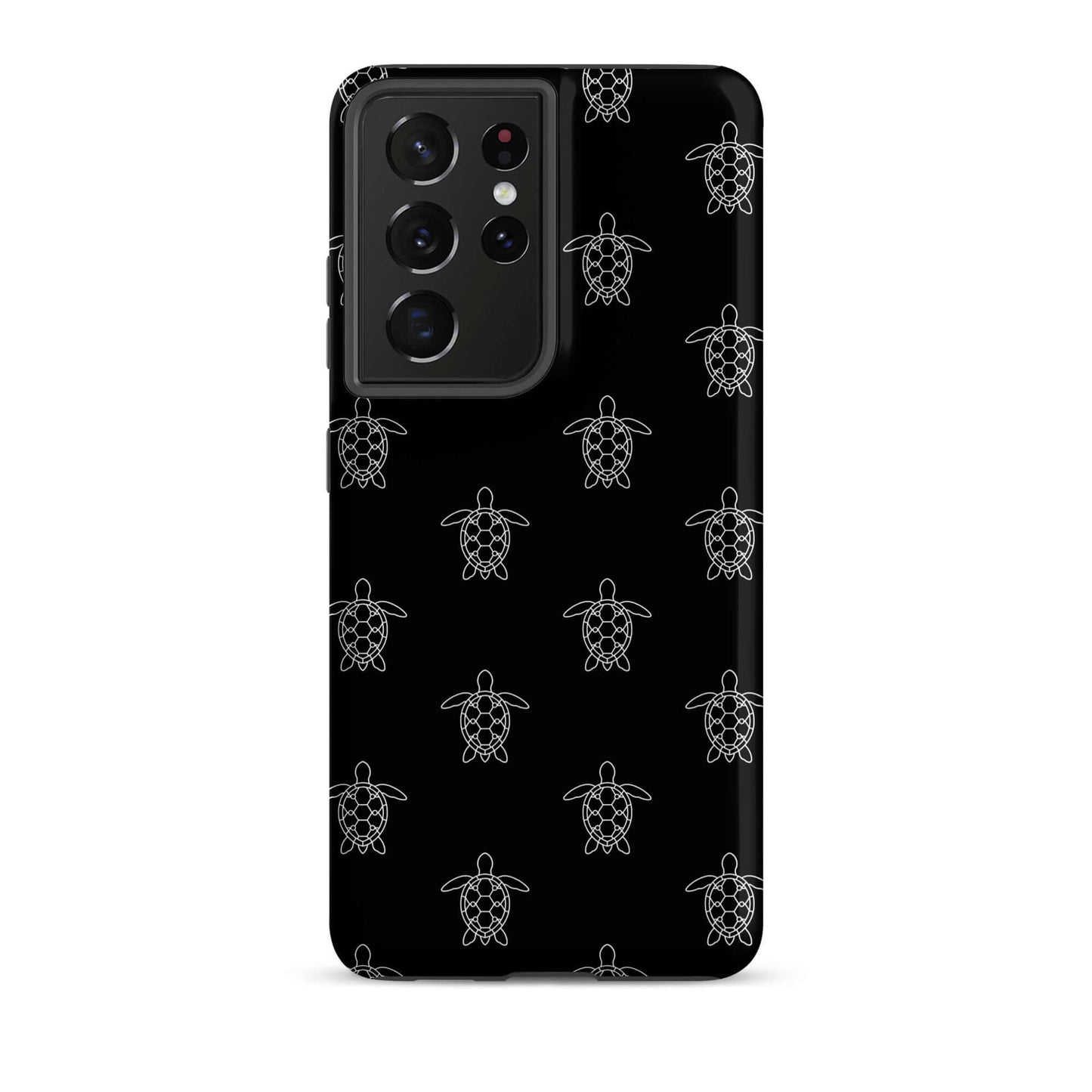 Phone Case for Samsung Galaxy with minimalist sea turtle pattern on a black background.
