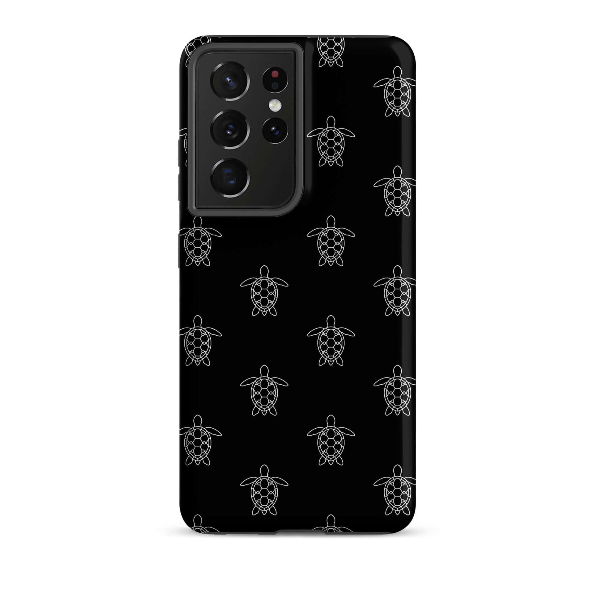 Phone Case for Samsung Galaxy with minimalist sea turtle pattern on a black background.
