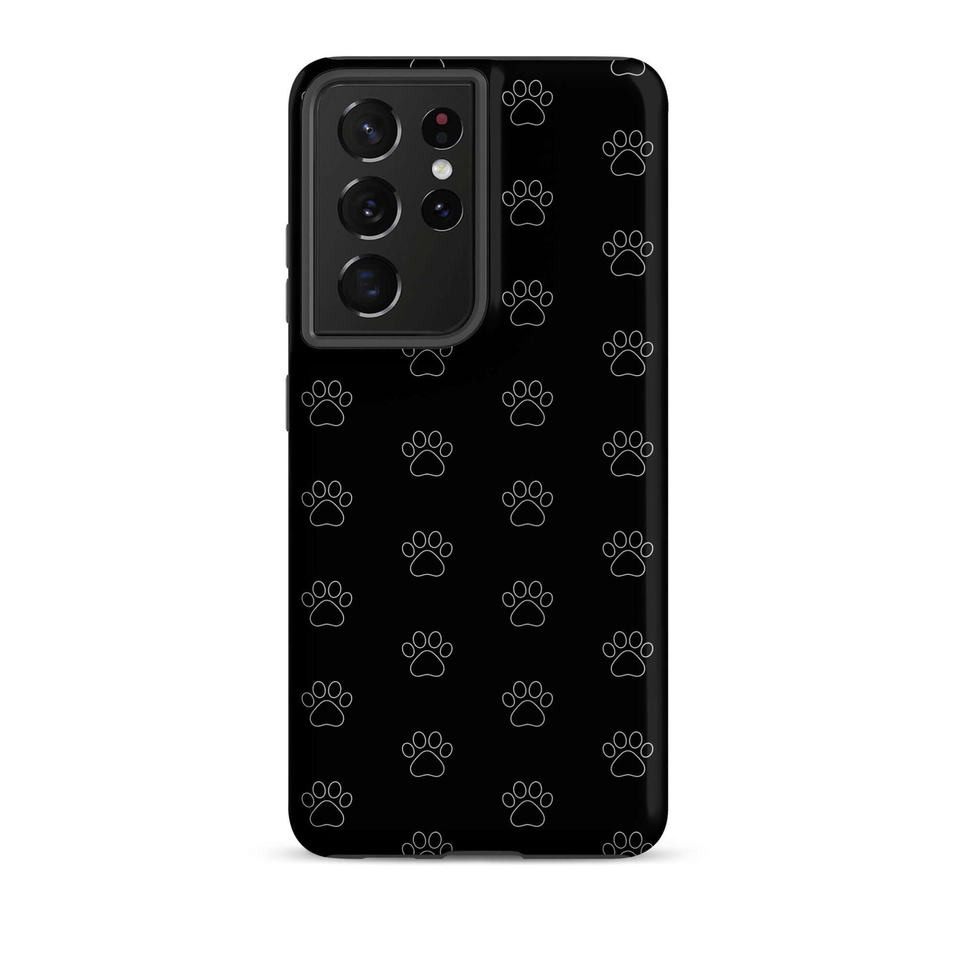Phone Case for Samsung Galaxy featuring a black paw print pattern, perfect for pet lovers.