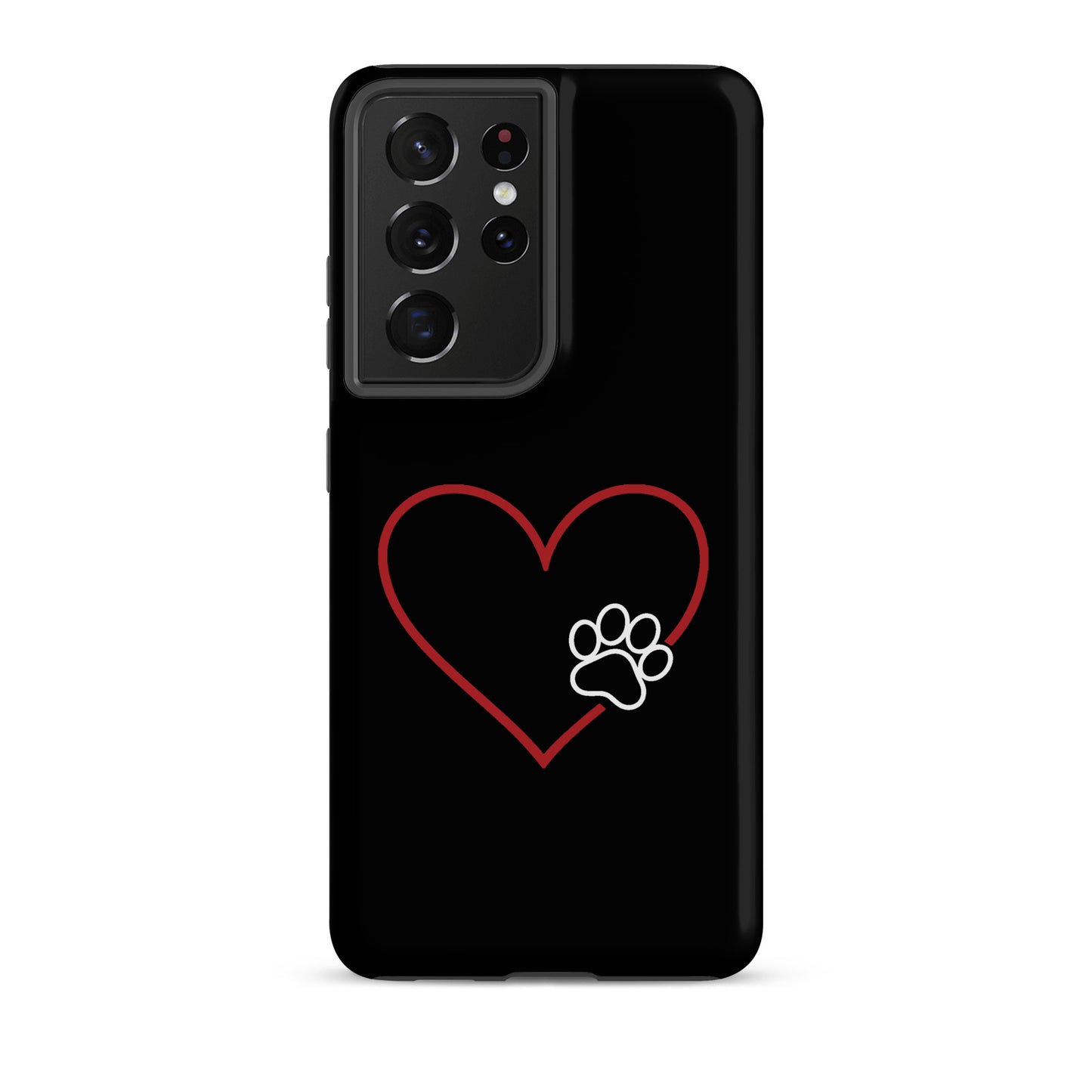Phone Case for Samsung Galaxy featuring elegant heart and paw print design in black and red, symbolizing pet loyalty and love.