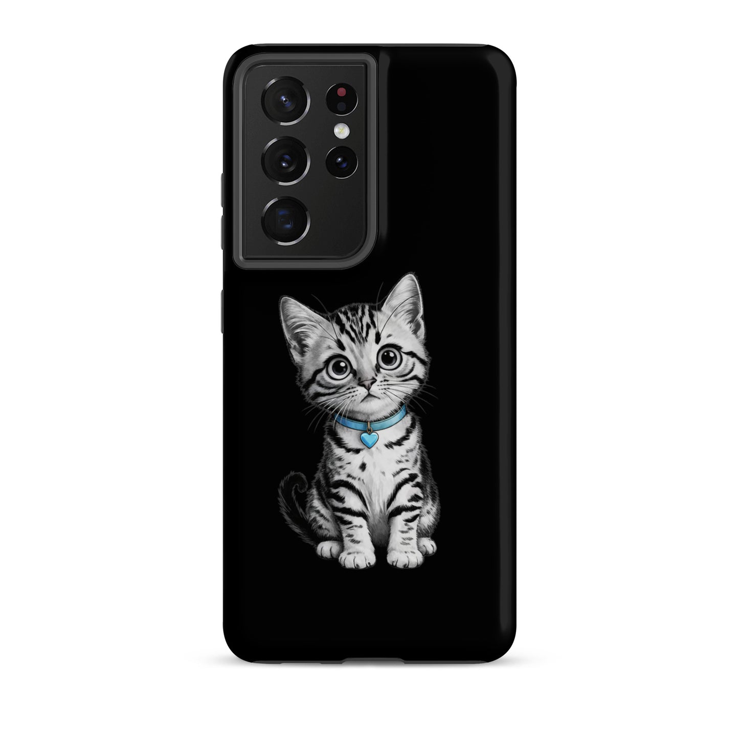 Phone Case for Samsung Galaxy with kitten and blue heart charm design
