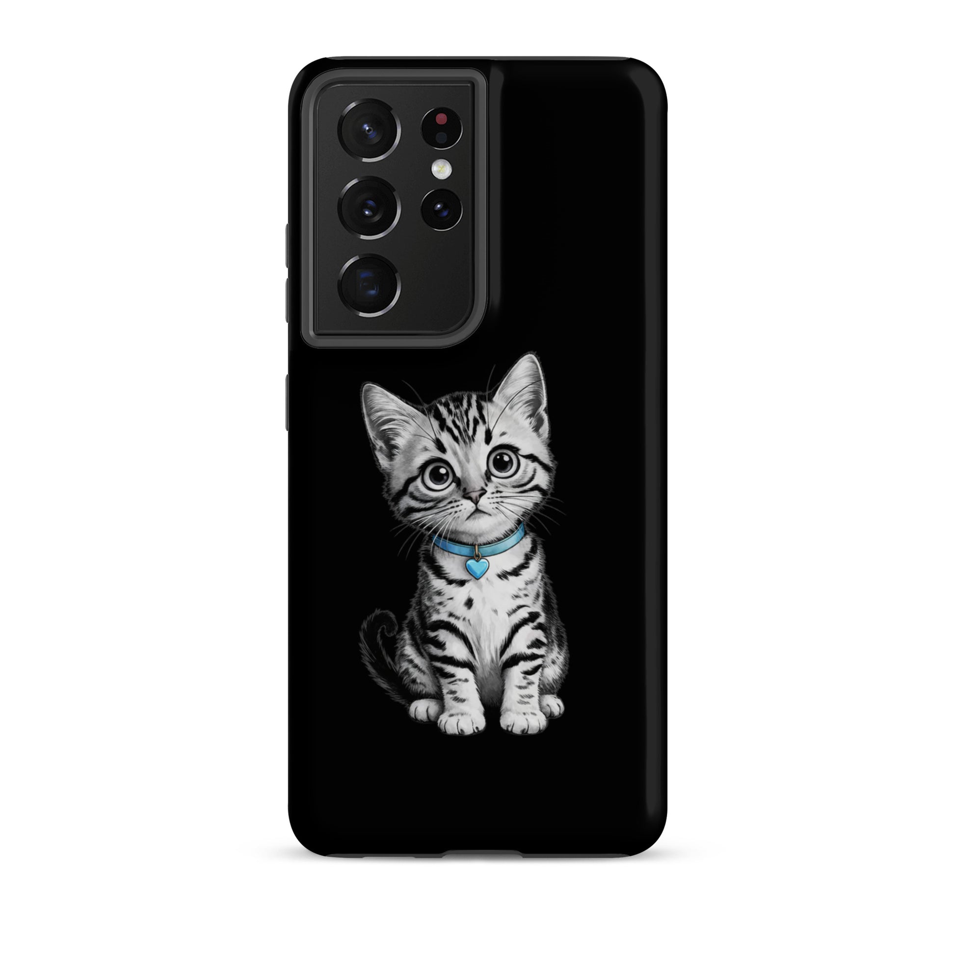 Phone Case for Samsung Galaxy with kitten and blue heart charm design
