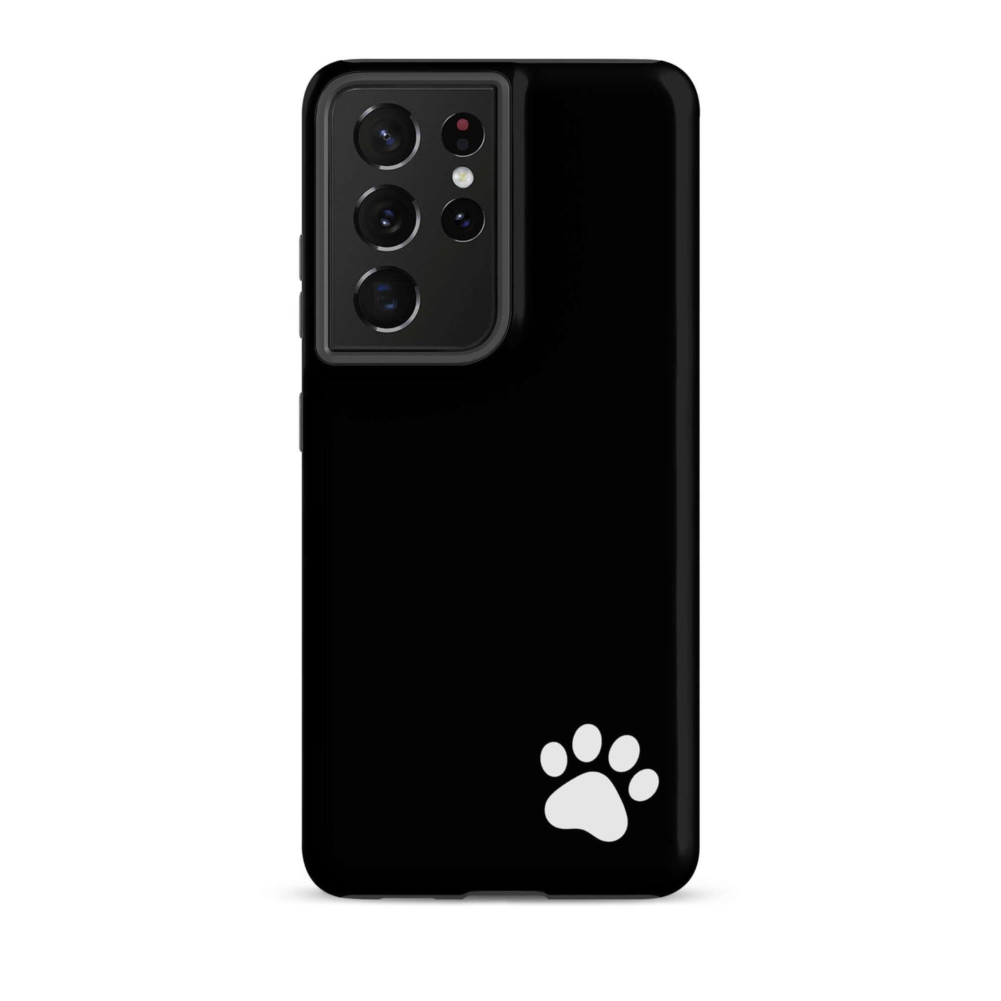 Phone Case for Samsung Galaxy with black design featuring white paw print in corner