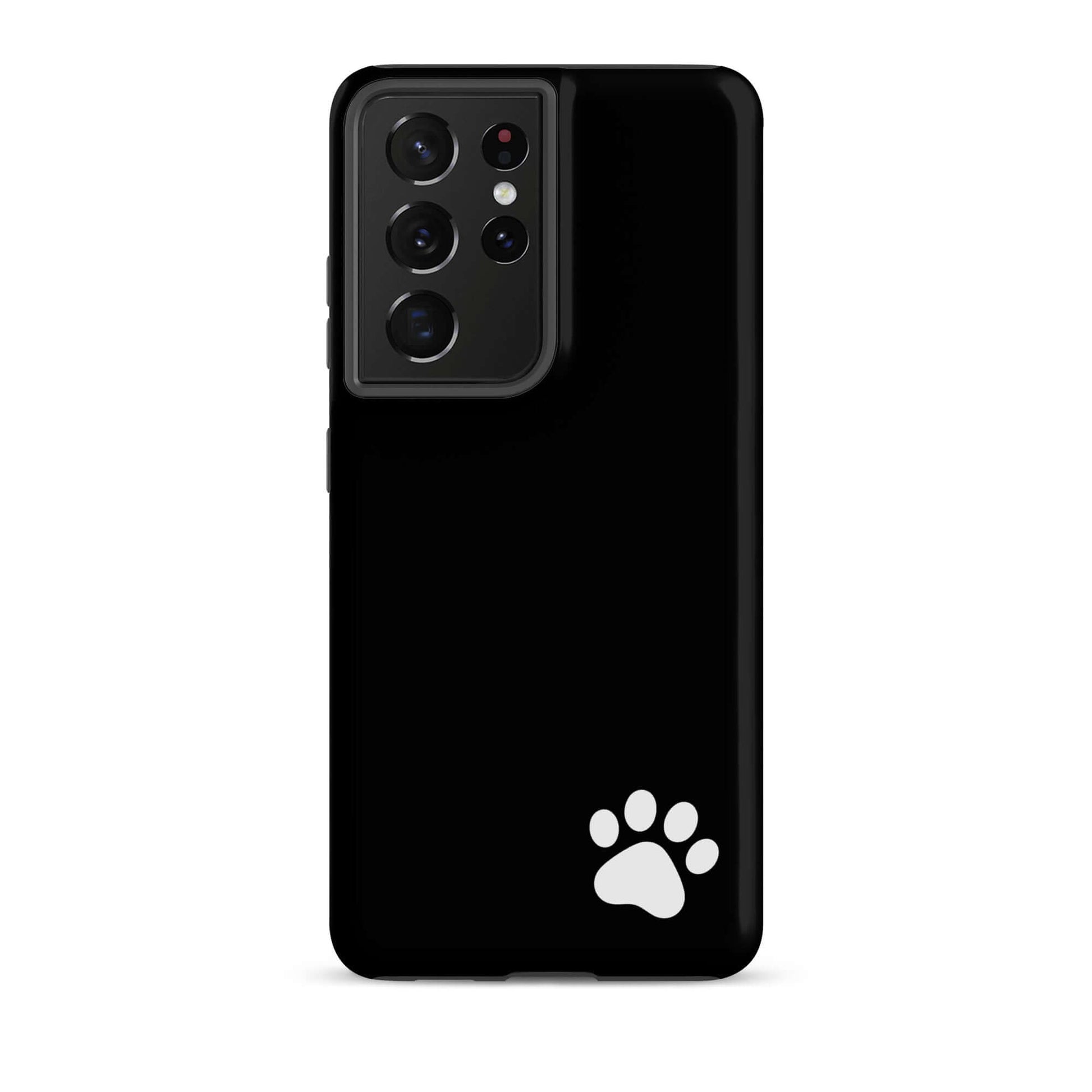 Phone Case for Samsung Galaxy with black design featuring white paw print in corner