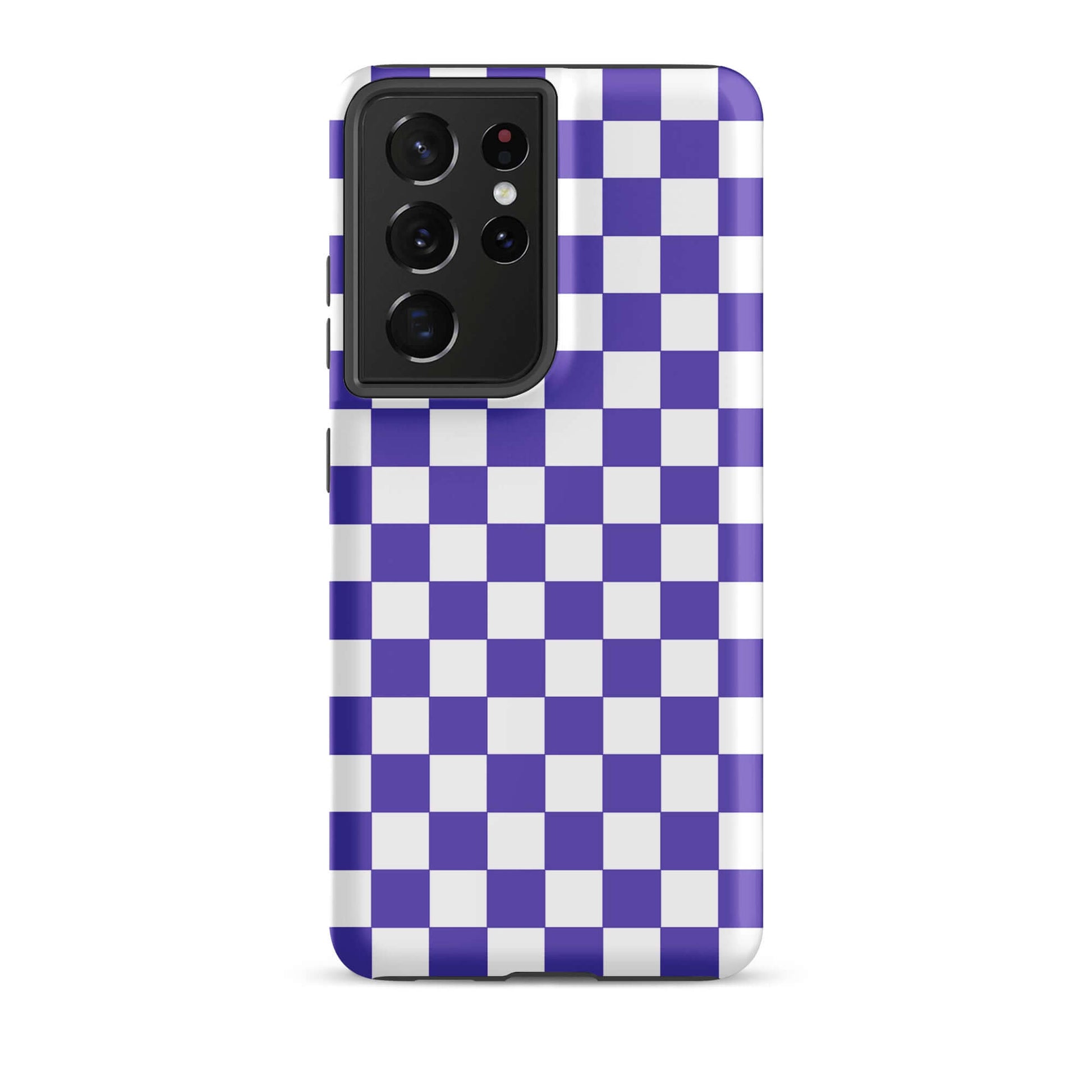 Phone Case for Samsung Galaxy with purple and white checkered design, adding style and personality to your device.