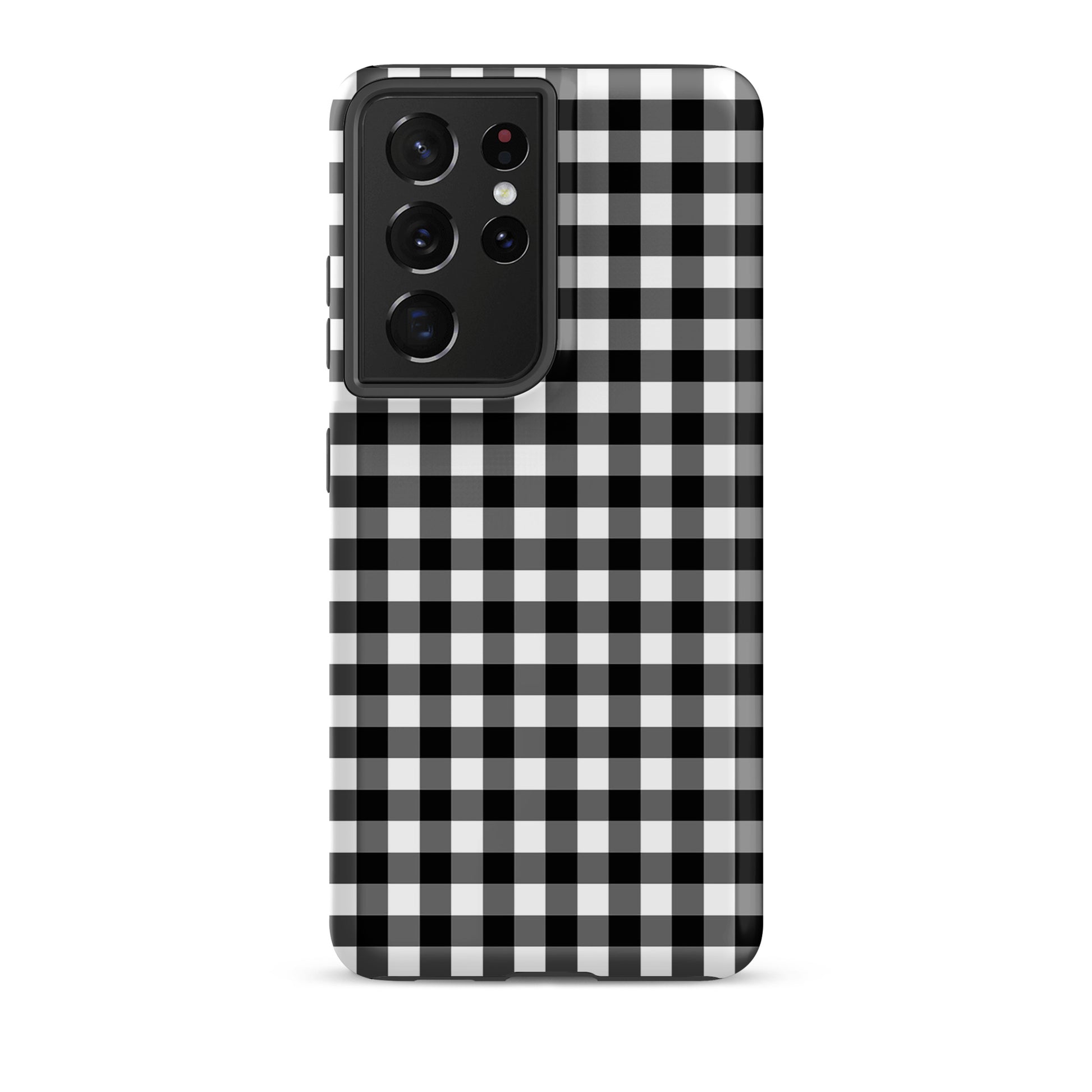 Phone Case for Samsung Galaxy with black-and-white gingham pattern, offering style and protection.