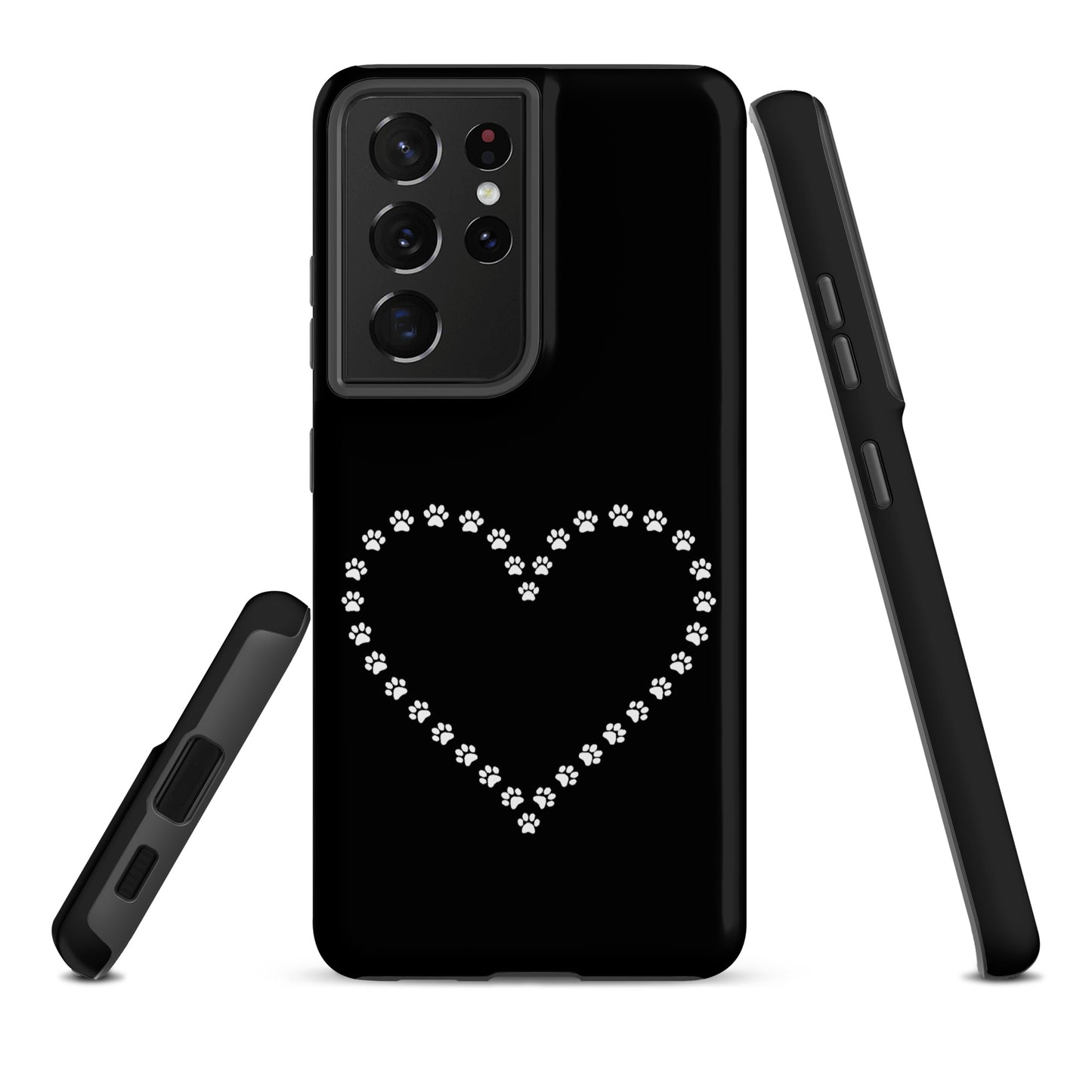 Phone Case for Samsung Galaxy with paw print heart design in black for pet lovers
