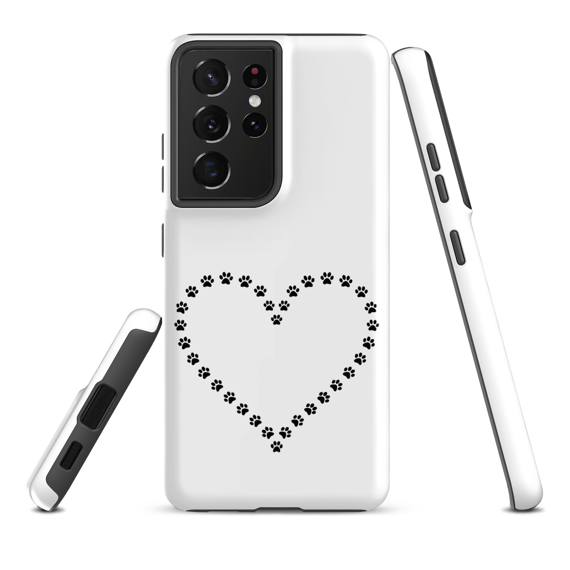 Phone Case for Samsung Galaxy with paw print heart design, perfect for pet lovers, featuring durable protection and minimalist animal charm.