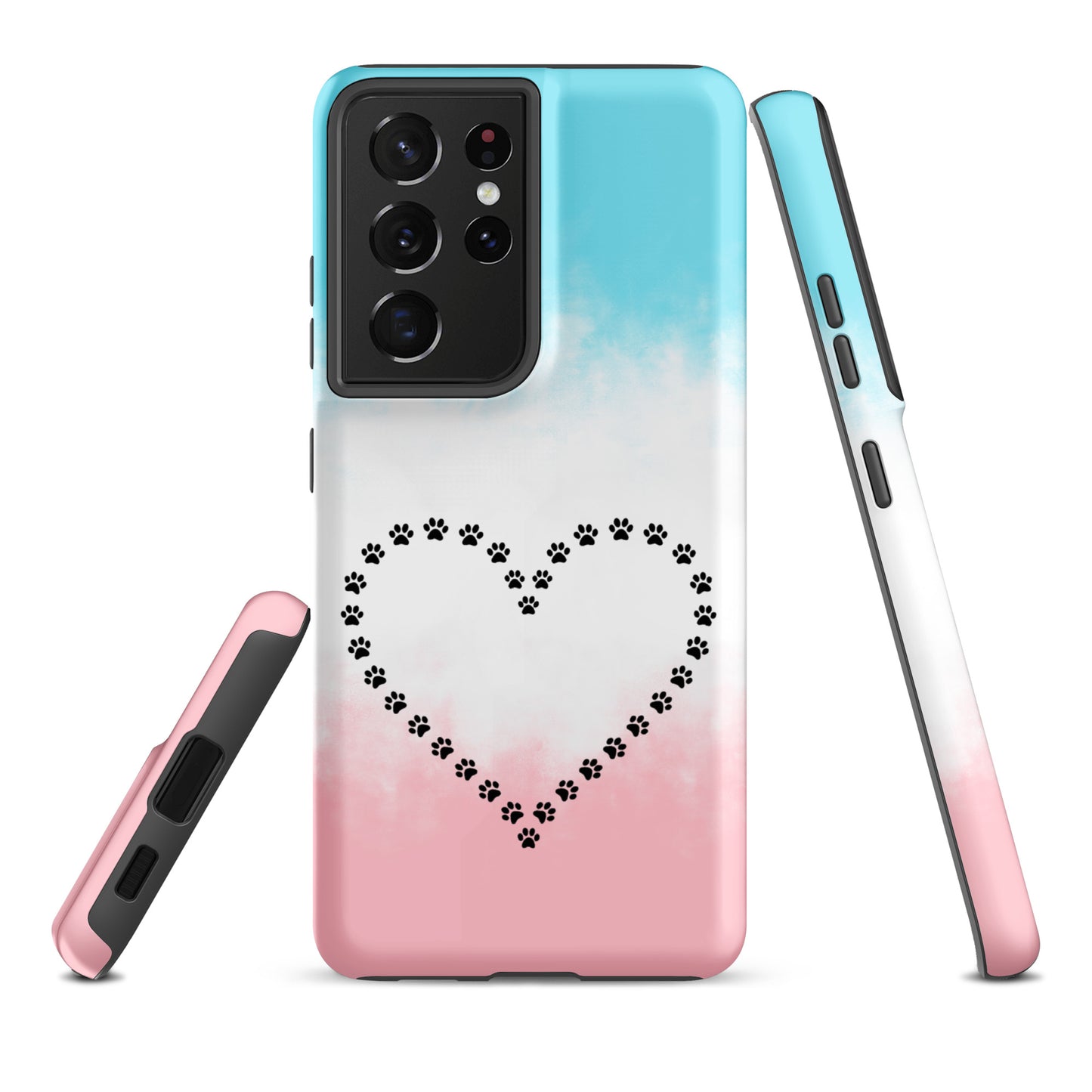 Phone Case for Samsung Galaxy featuring paw print heart design for pet lovers, showcasing playful yet durable protection in pastel colors.